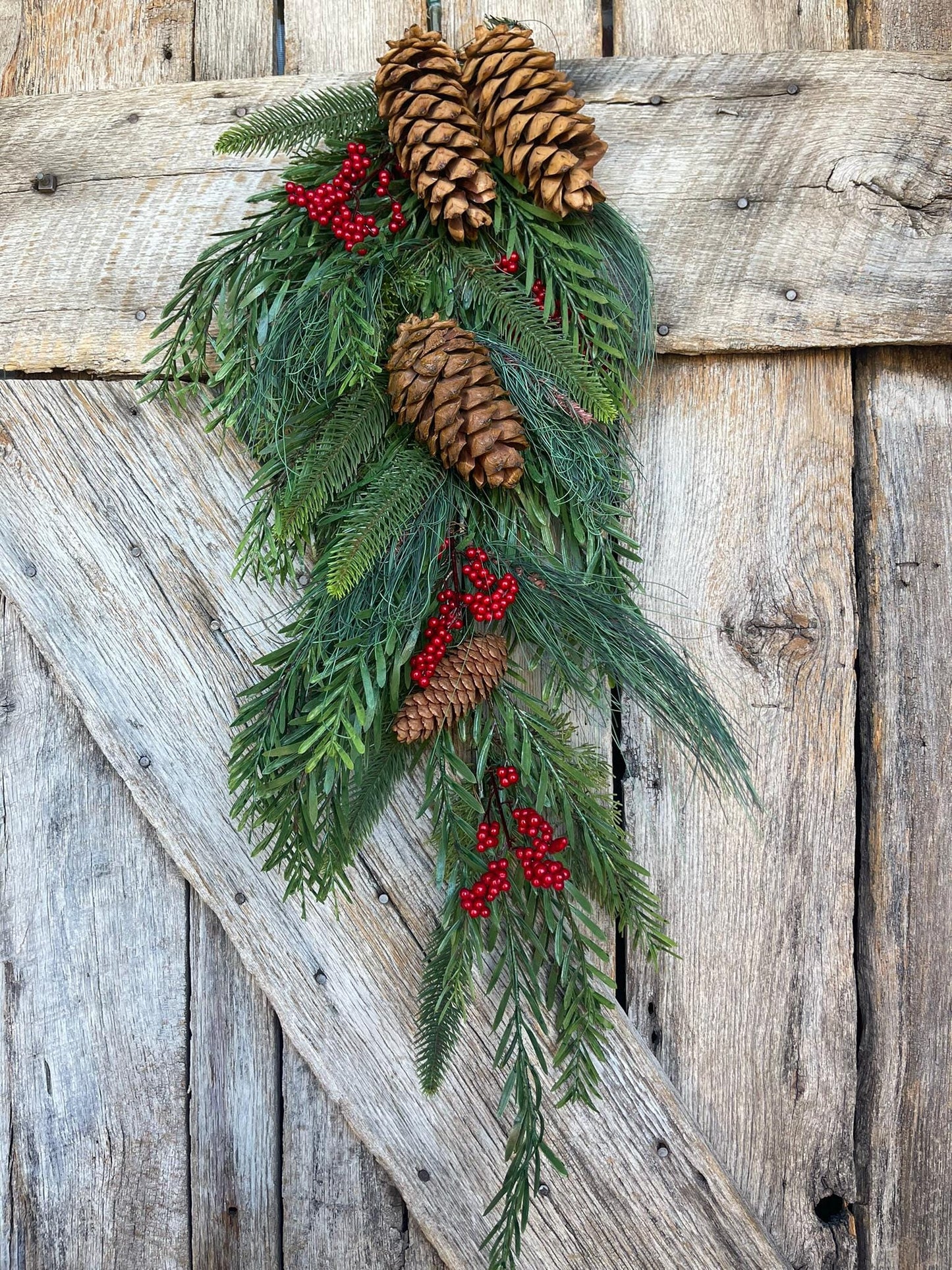 30" Pine Teardrop Swag, Christmas Swag, Front Door Swag, Pinecone Swag, Berry Swag, Artificial Pine Swag