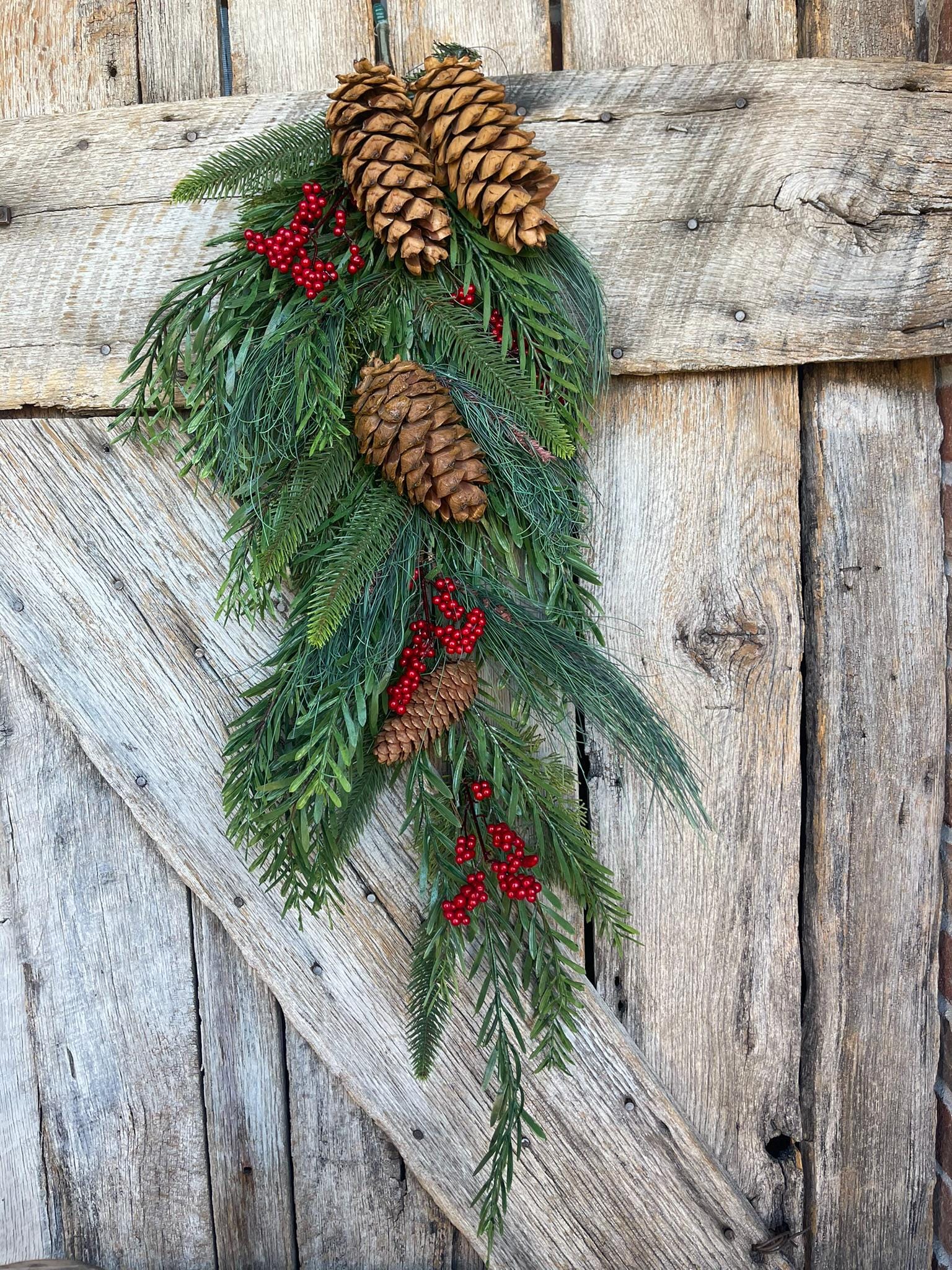 30" Pine Teardrop Swag, Christmas Swag, Front Door Swag, Pinecone Swag, Berry Swag, Artificial Pine Swag