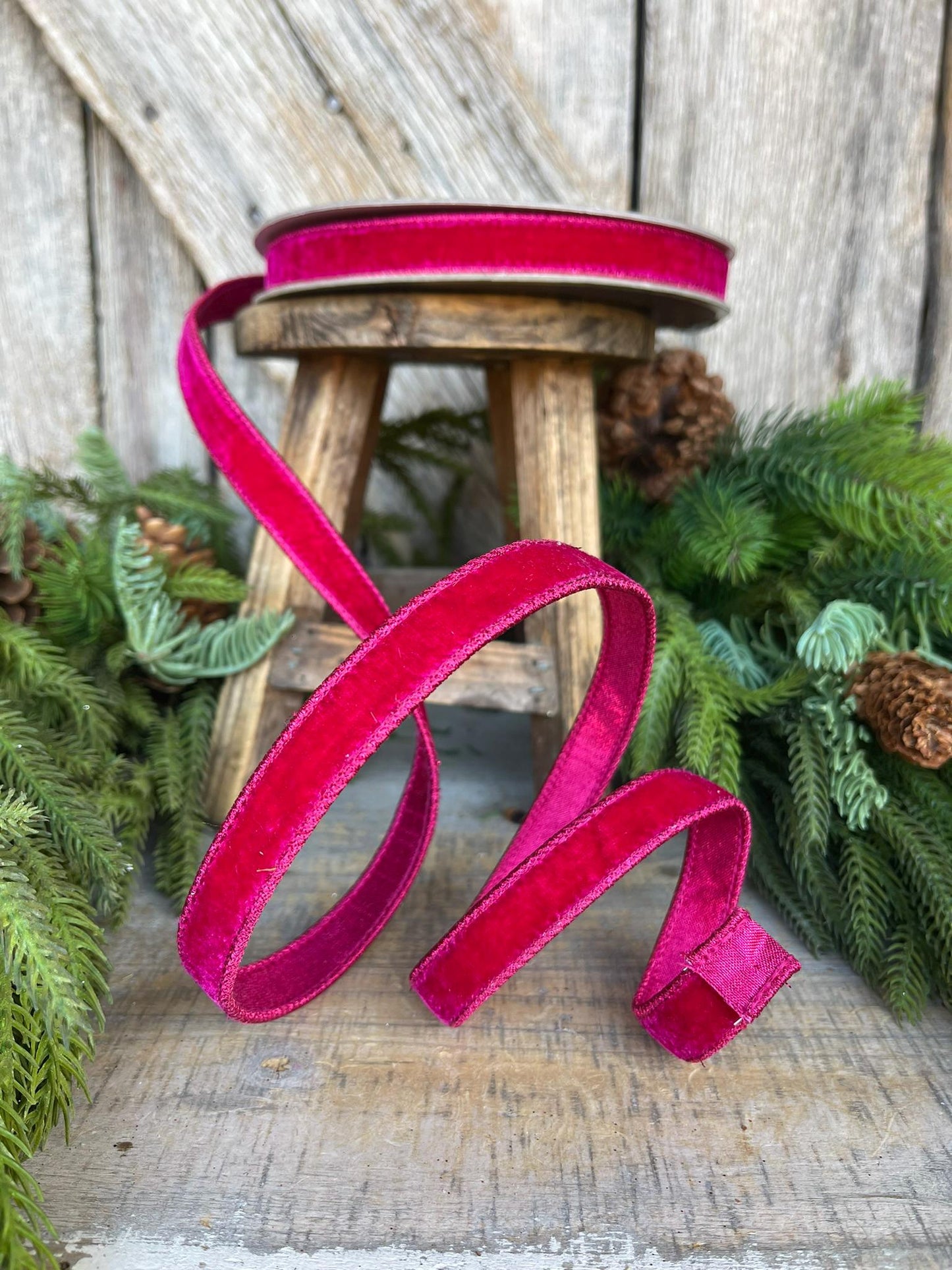 3/4" Hot Pink Velvet Luster Wired Ribbon, Farrisilk Ribbon