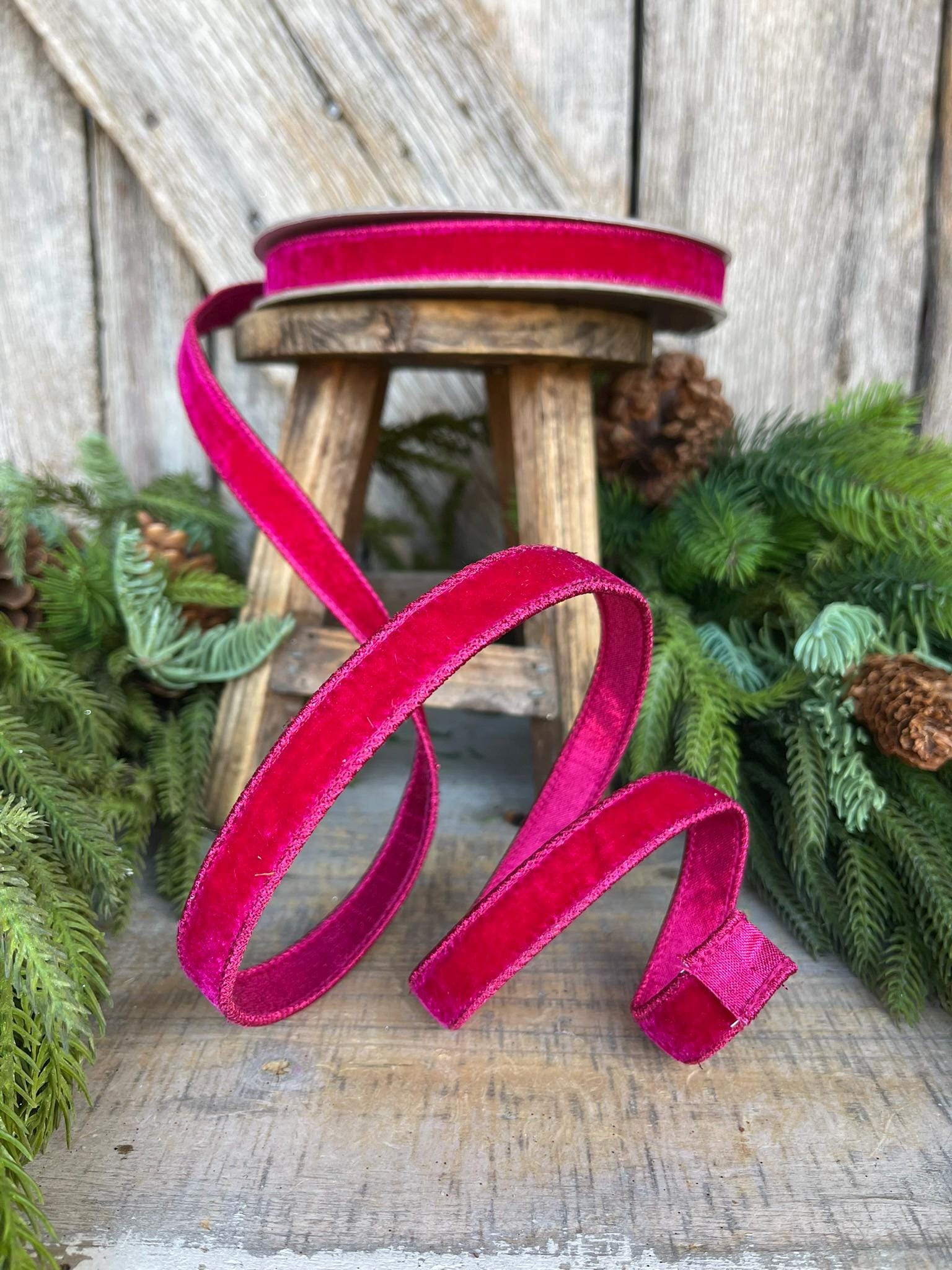 3/4" Hot Pink Velvet Luster Wired Ribbon, Farrisilk Ribbon