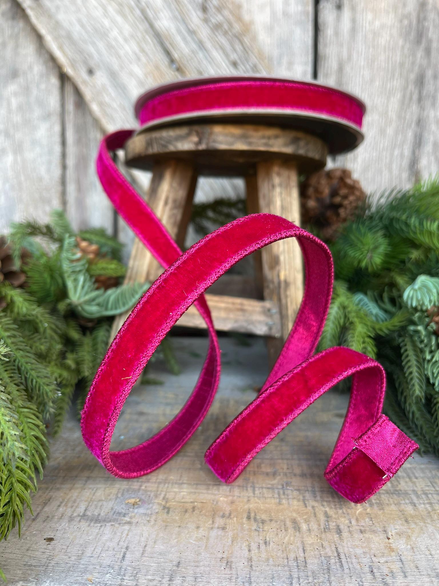 3/4" Hot Pink Velvet Luster Wired Ribbon, Farrisilk Ribbon