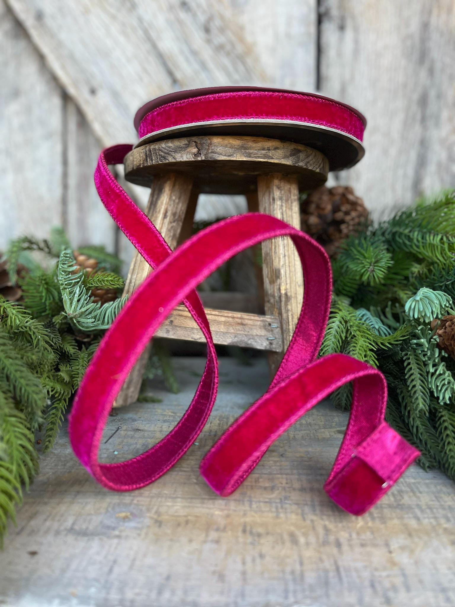 3/4" Hot Pink Velvet Luster Wired Ribbon, Farrisilk Ribbon