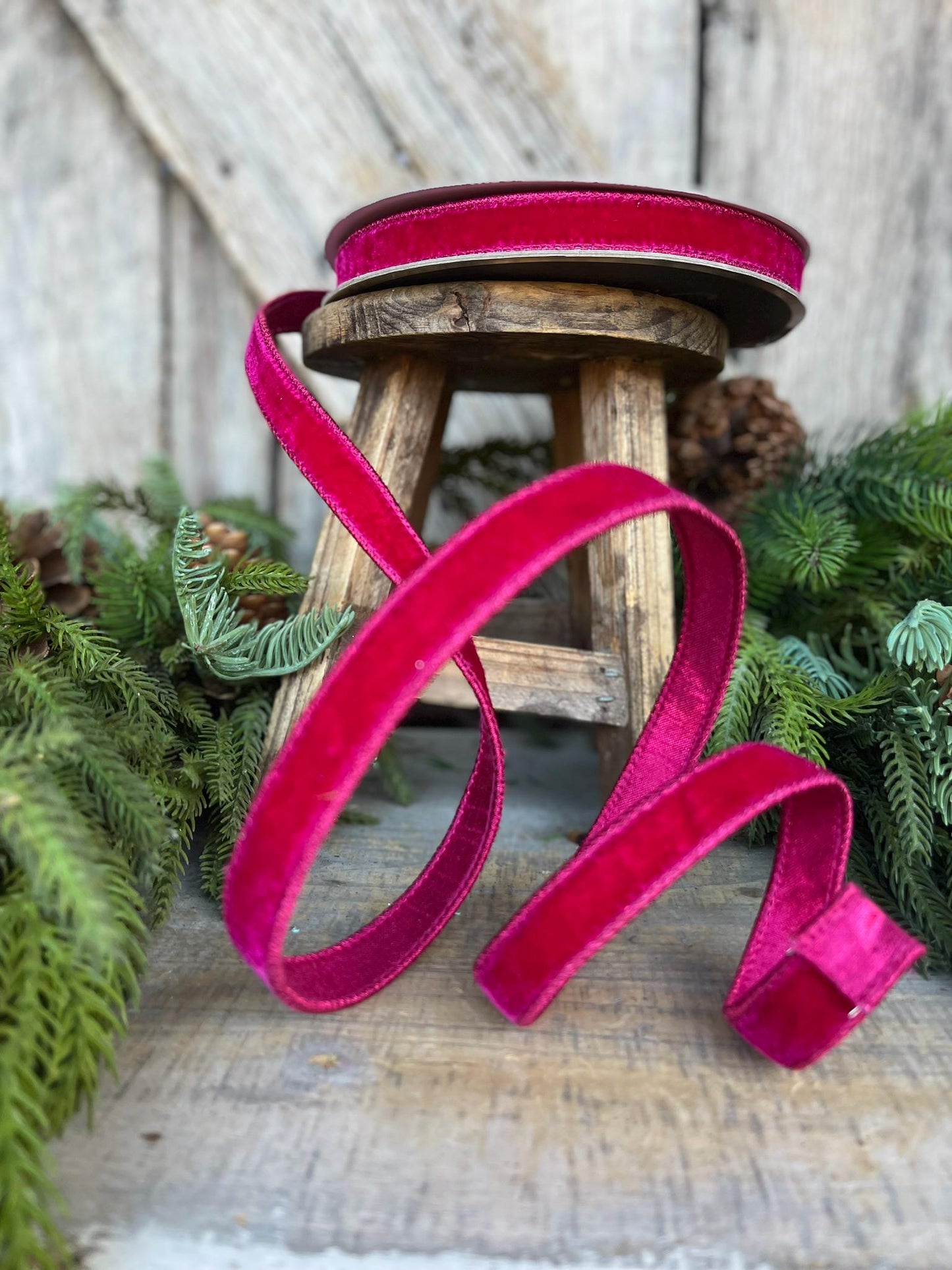 3/4" Hot Pink Velvet Luster Wired Ribbon, Farrisilk Ribbon