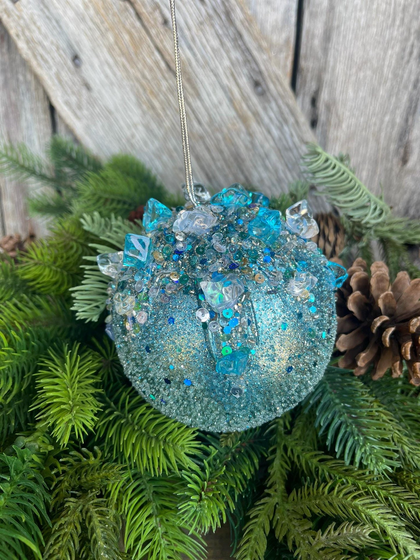 5" Blue Sugar Crystal Bejeweled Ornament, Blue Ornament