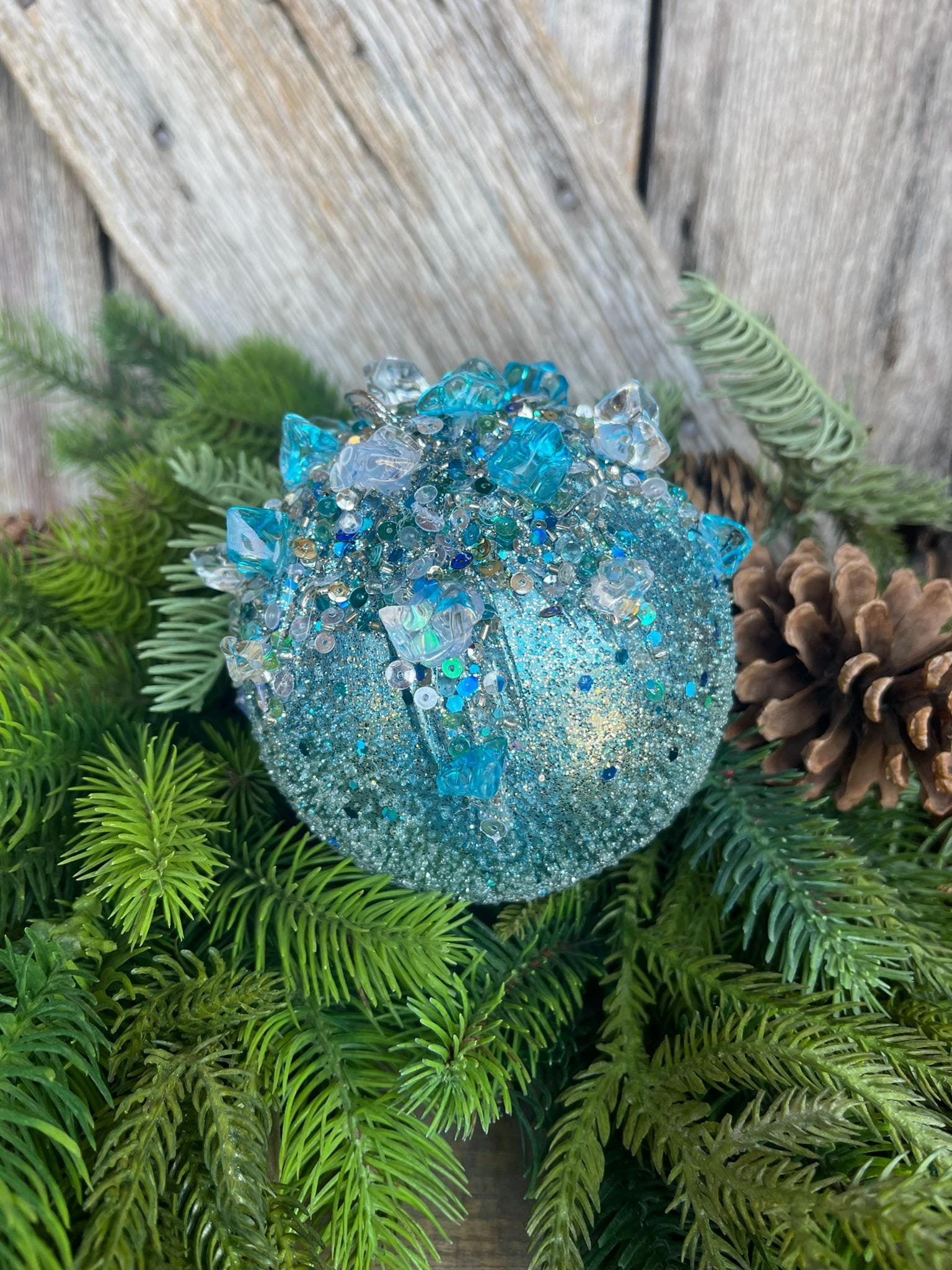 5" Blue Sugar Crystal Bejeweled Ornament, Blue Ornament