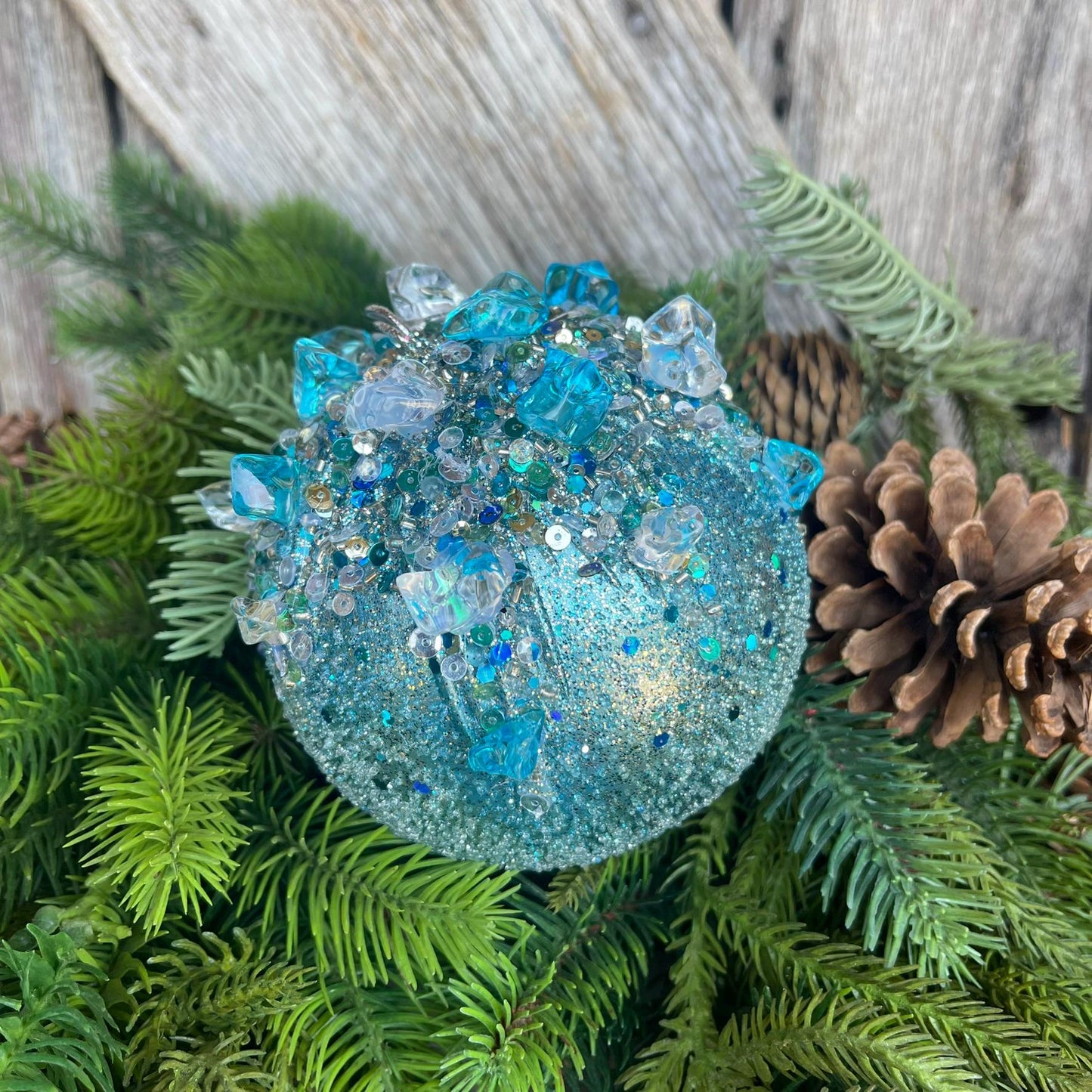 5" Blue Sugar Crystal Bejeweled Ornament, Blue Ornament