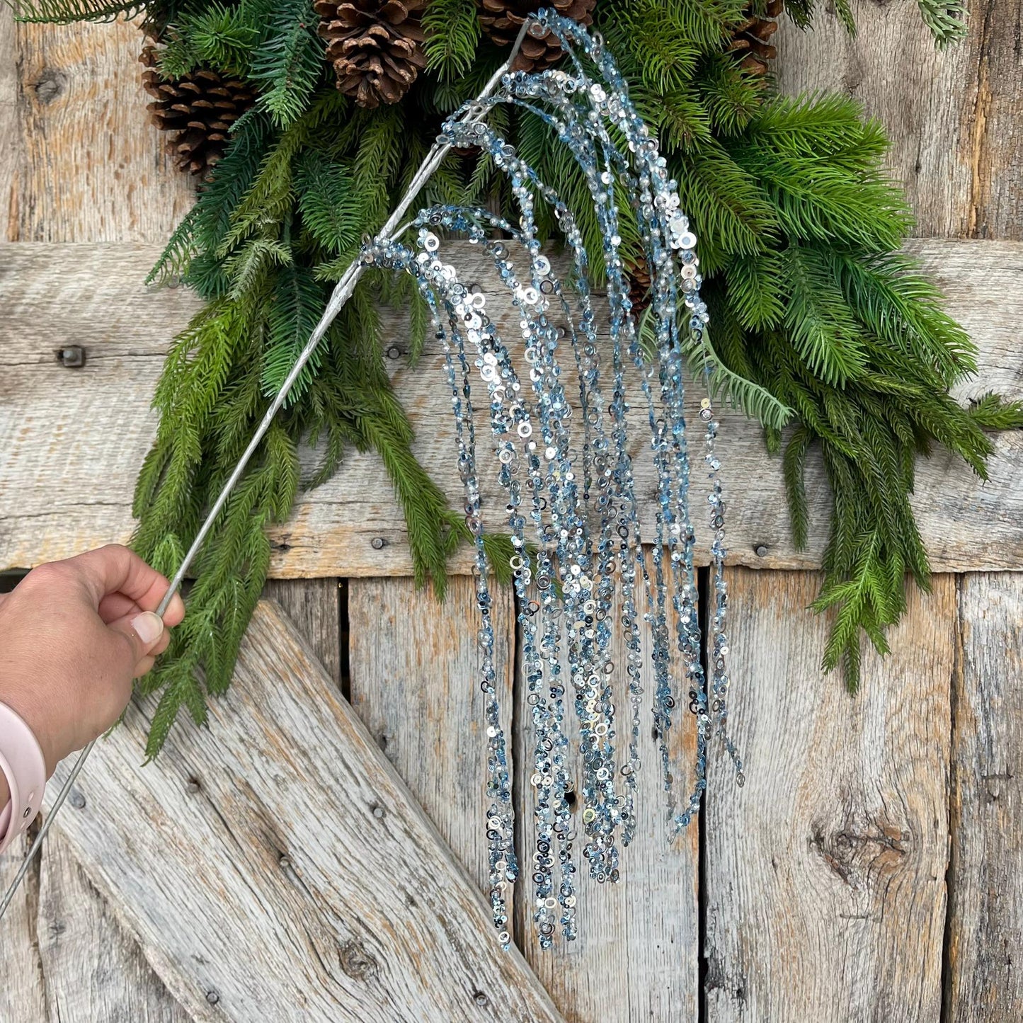 36" Aqua Blue Hanging Spray, Christmas Tree Topper SPray