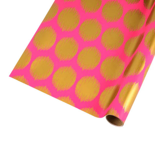 30" x 10' Hot Pink and Gold Wrapping Paper, Pink and Gold Wrapping Paper, Christmas Wrapping Paper, Metallic Gold Dot Wrapping Paper