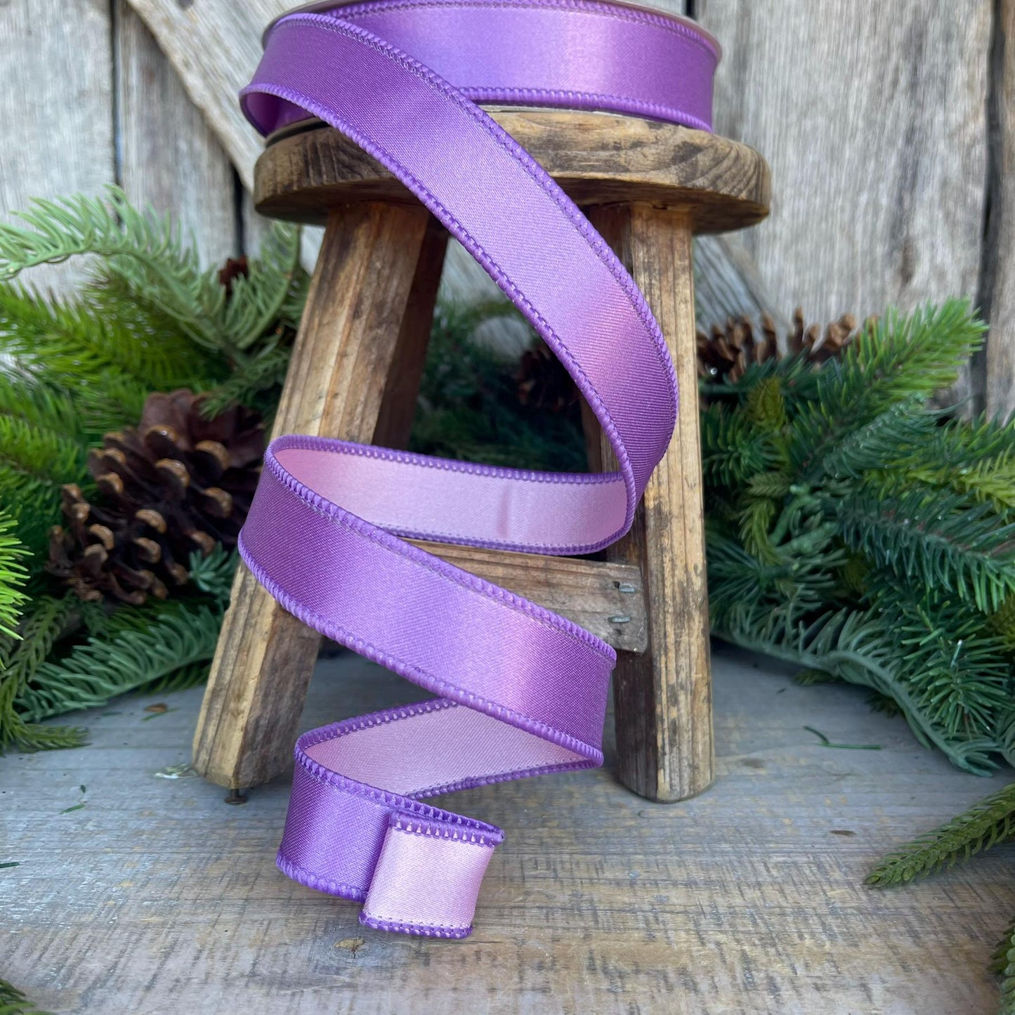 1" Purple Lavender Pink Wired Ribbon, Farrisilk Ribbon