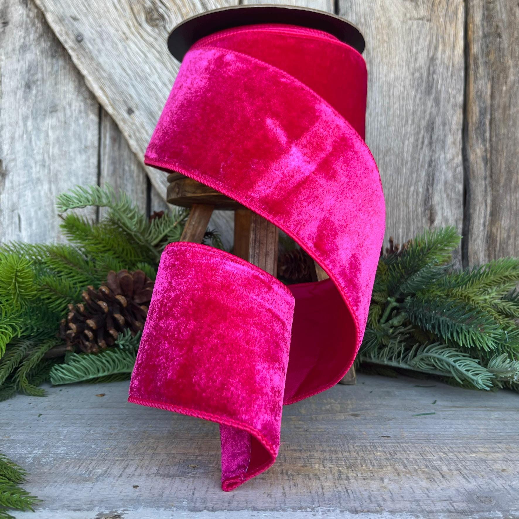 4" Hot pink Velvet ribbon, d stevens ribbon