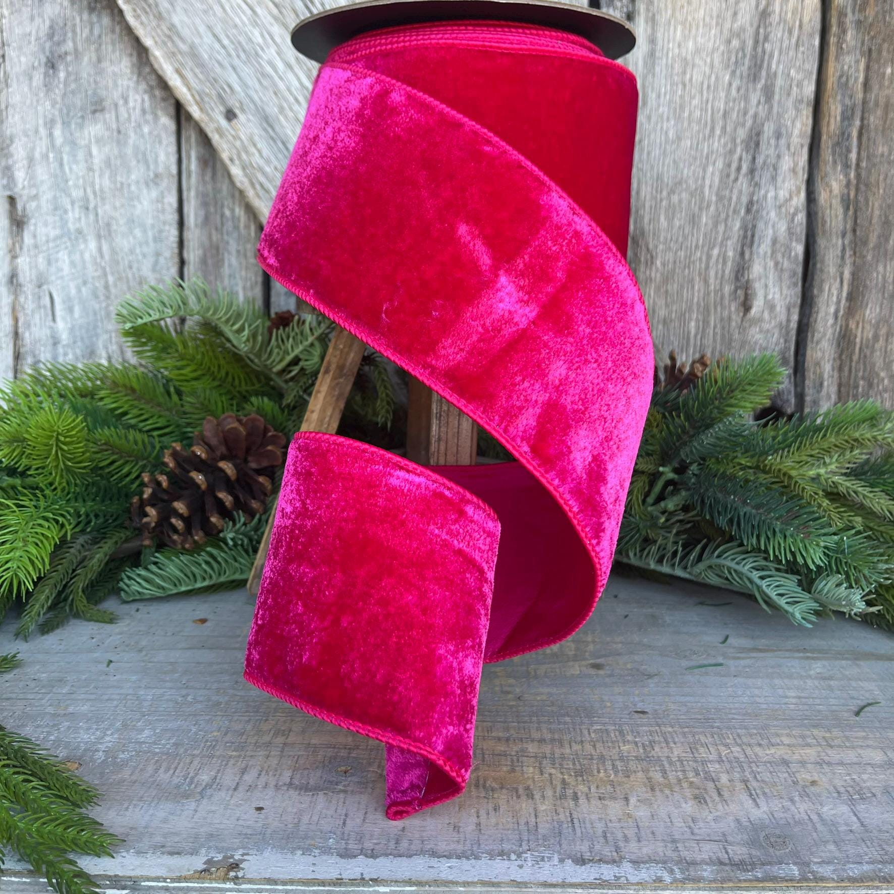 4" Hot pink Velvet ribbon, d stevens ribbon