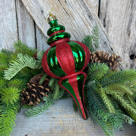 8" Red Green Finial, Red Green Ornament, Finial Ornament, Shatterproof Ornament, Striped Ornament, Christmas Ornament, 84910RDGN