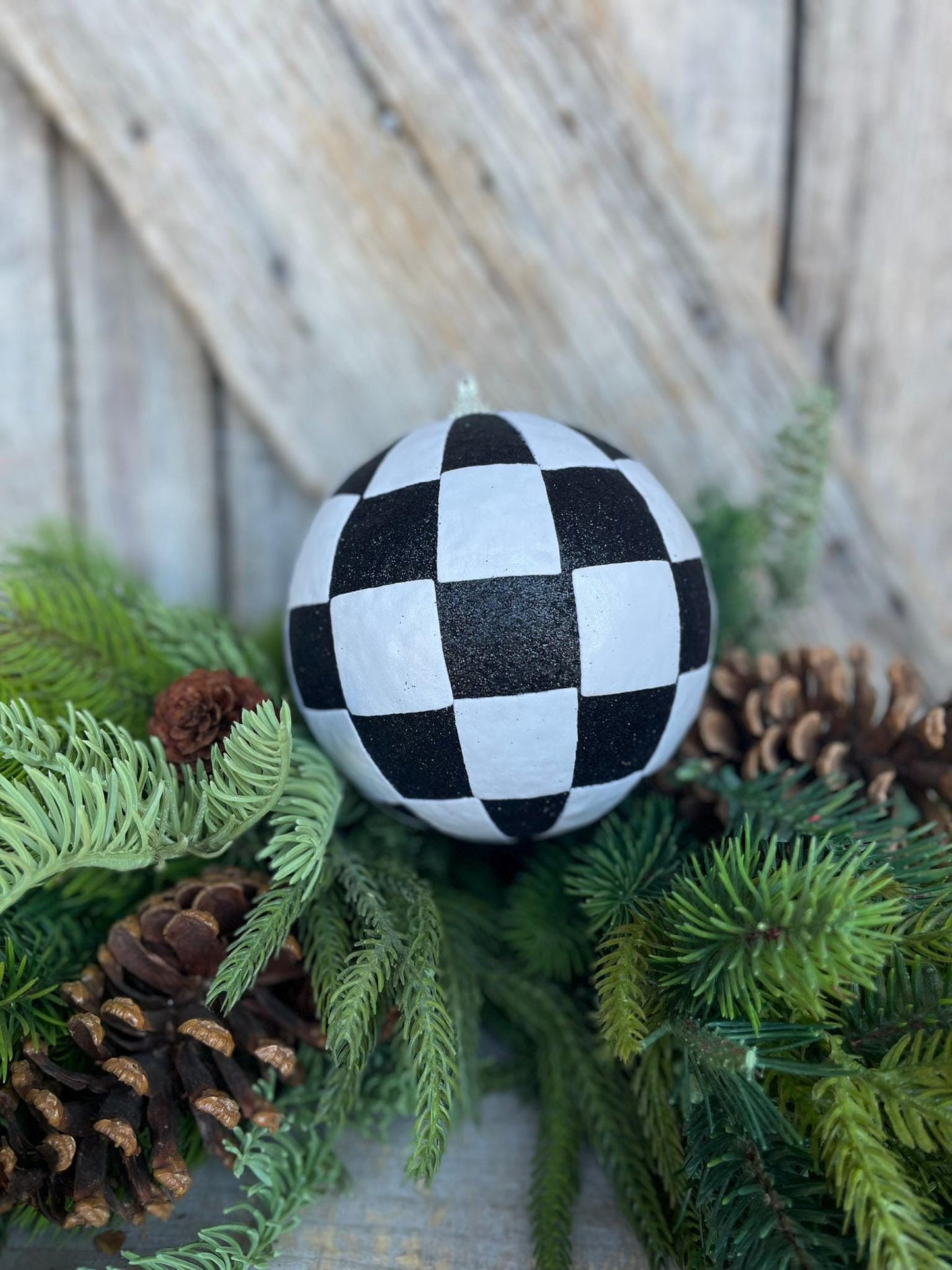 4.5" Black White Checkered Ornament, Shatterproof Ornament