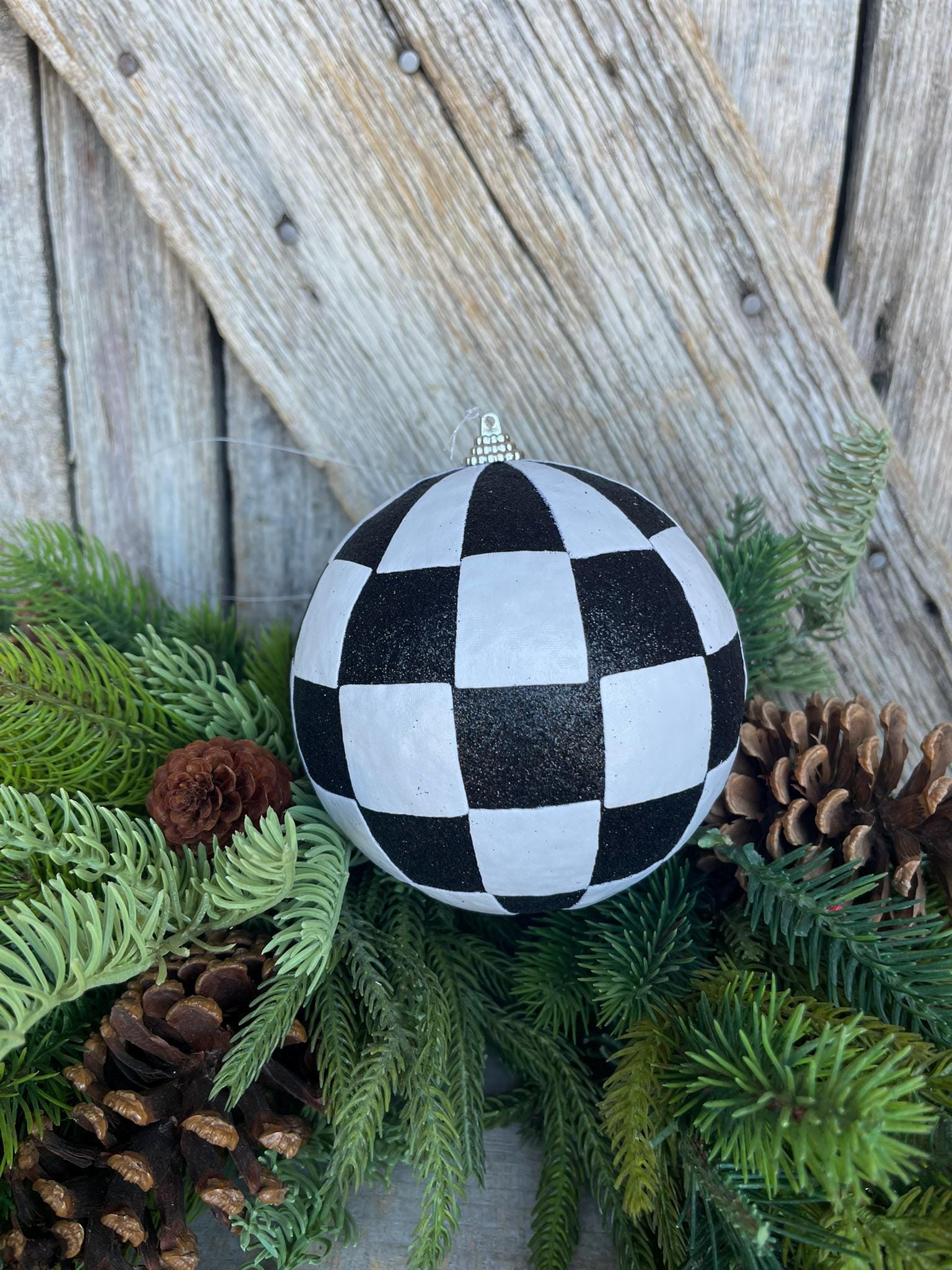 4.5" Black White Checkered Ornament, Shatterproof Ornament