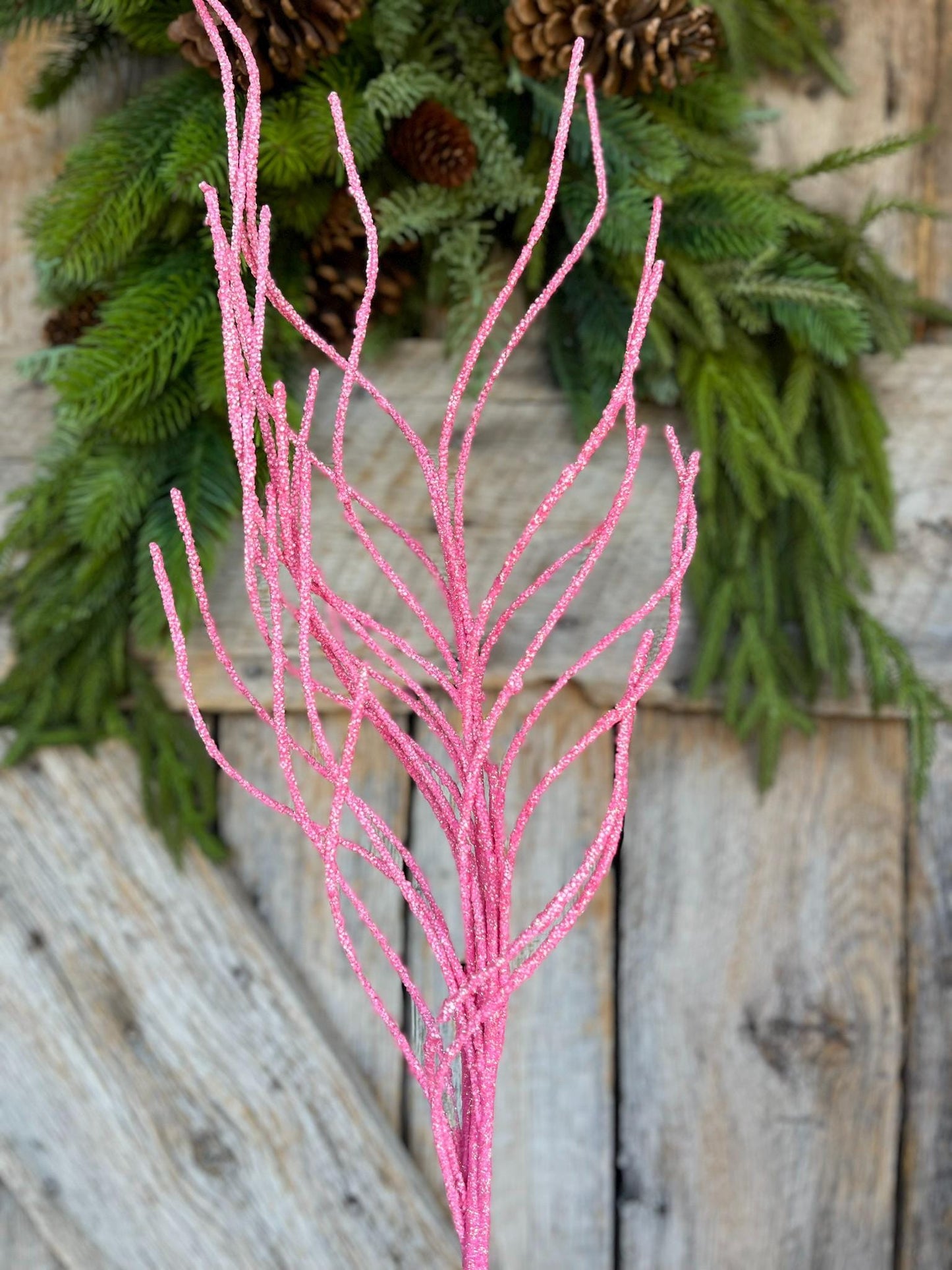 30" Pink Glitter Twig Christmas Spray, Pink Christmas Spray