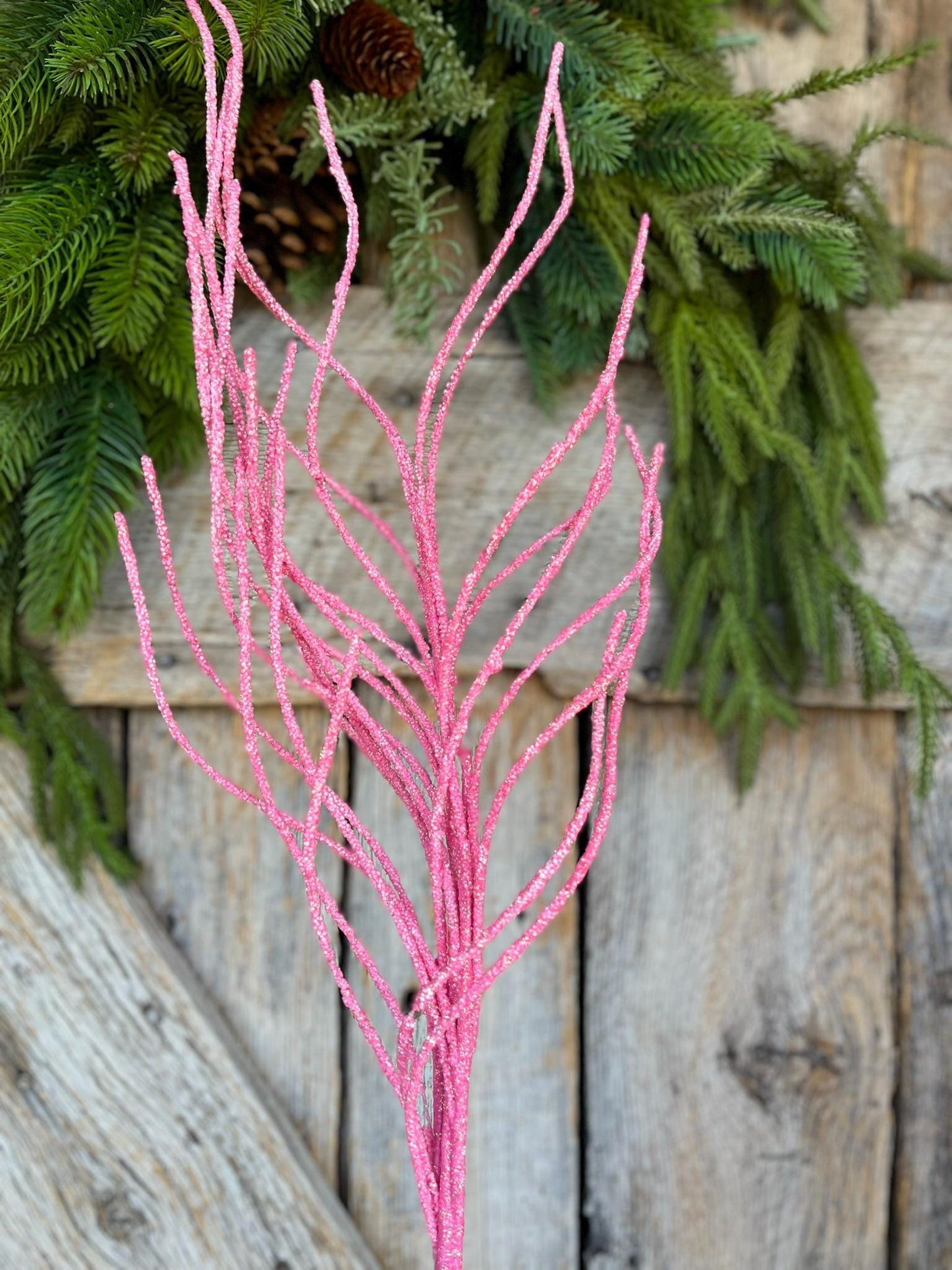 30" Pink Glitter Twig Christmas Spray, Pink Christmas Spray