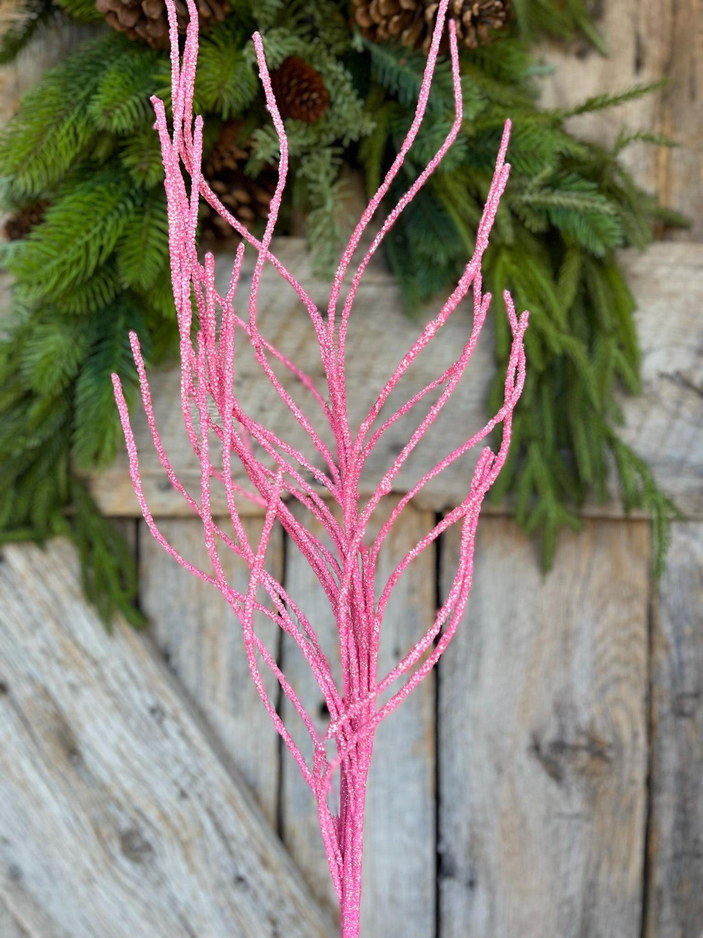 30" Pink Glitter Twig Christmas Spray, Pink Christmas Spray