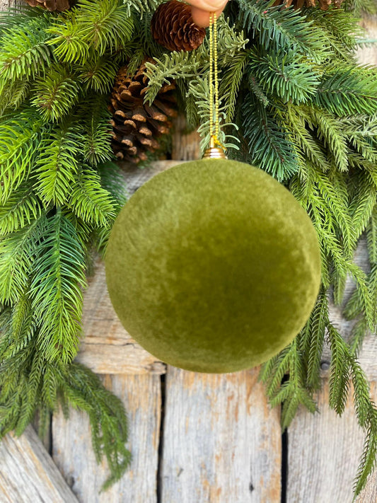 5" Moss Green Flocked Ornament, Christmas Ornament, Woodsy Theme Christmas, Moss Green Ornament, Dark Green Ornament