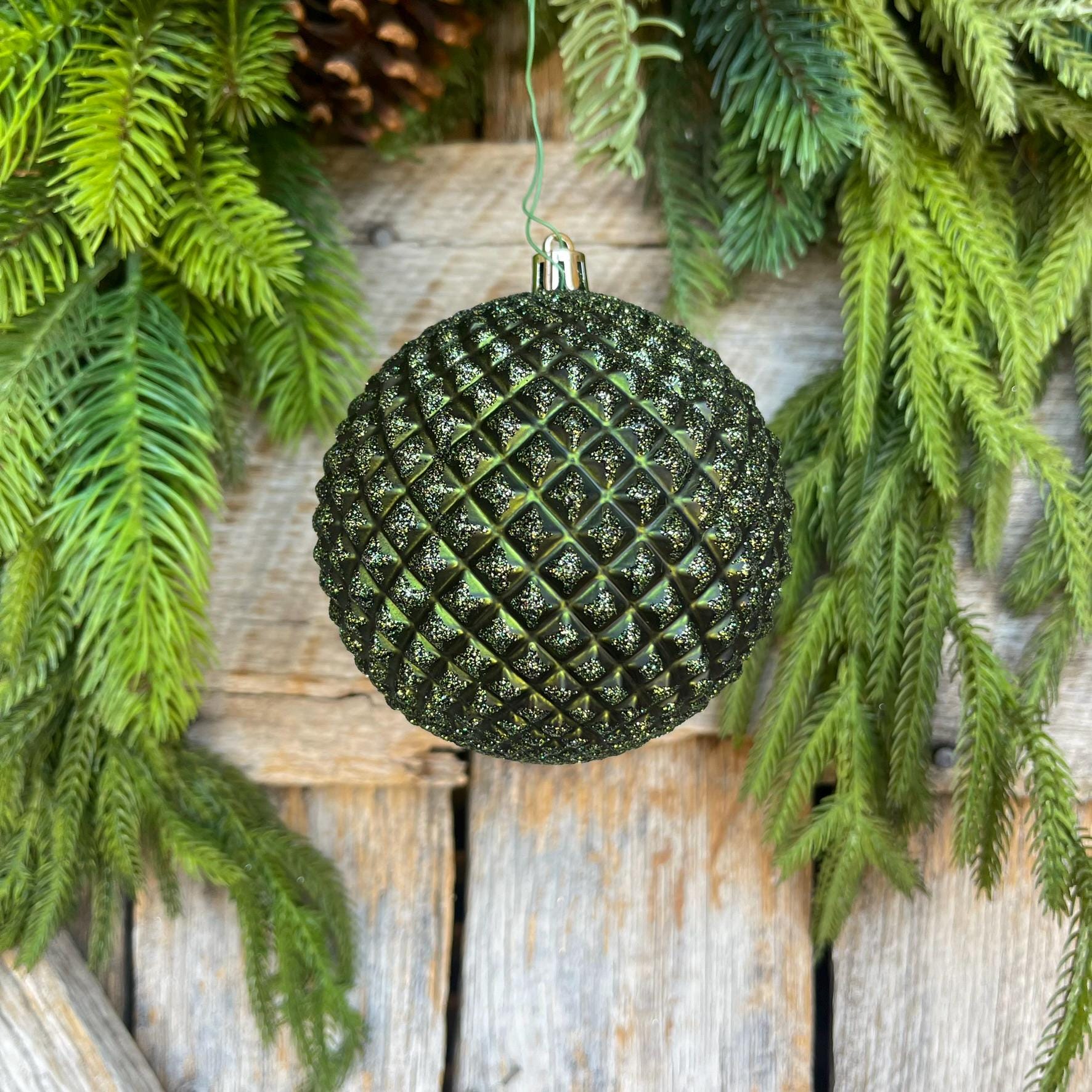 4" Moss Green Glitter Ornament, Christmas Ornament