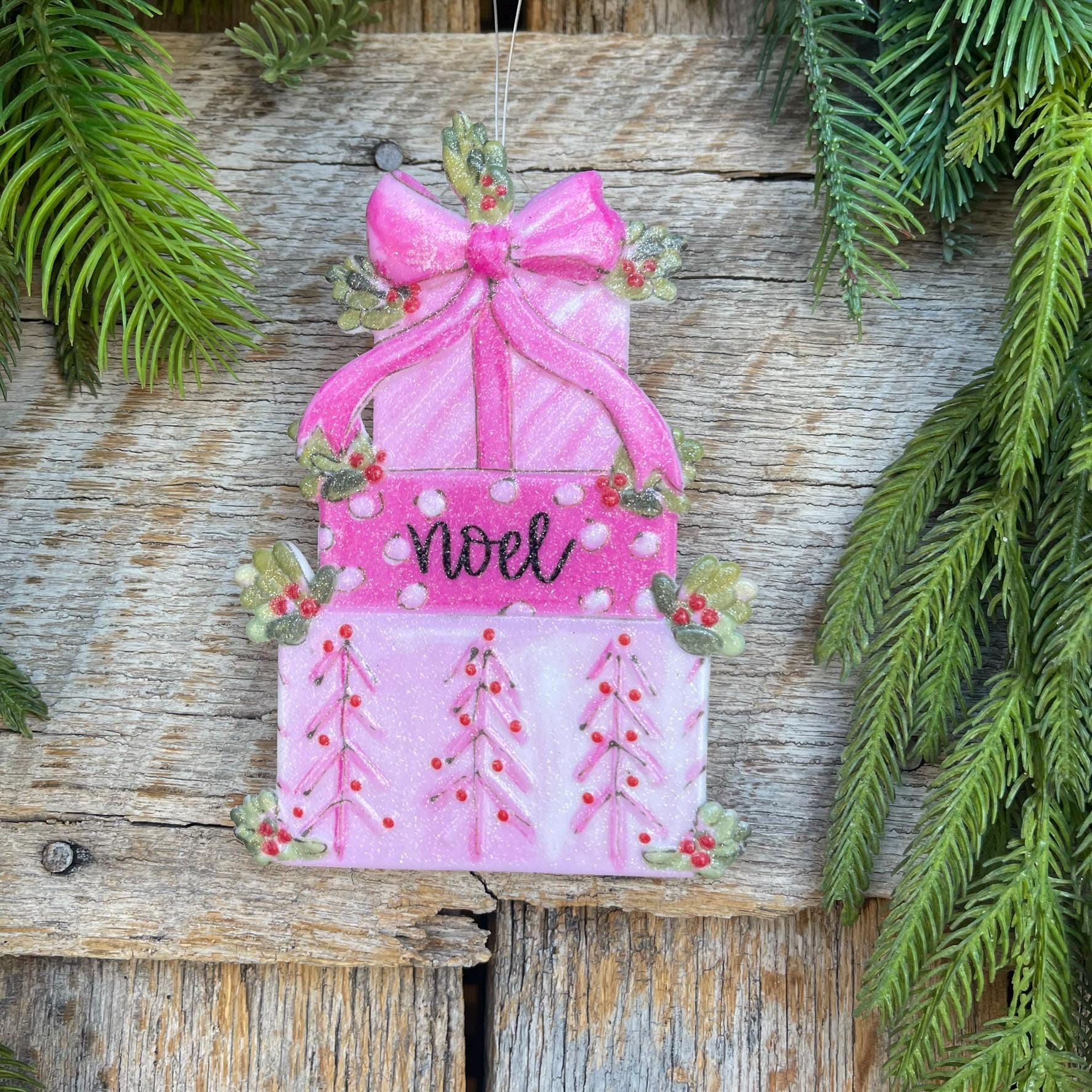 6" Pink Present Ornament, Pink Christmas Ornaments