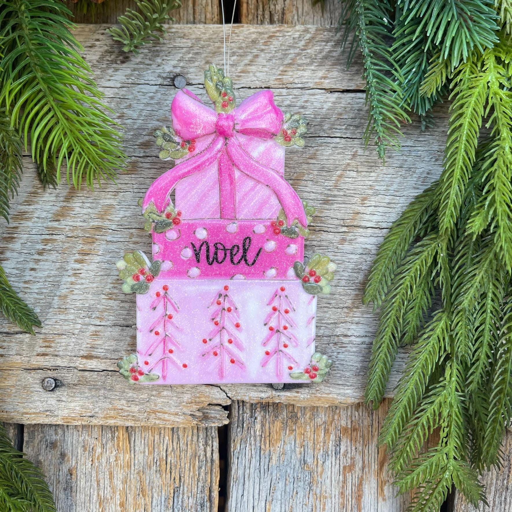 6" Pink Present Ornament, Pink Christmas Ornaments