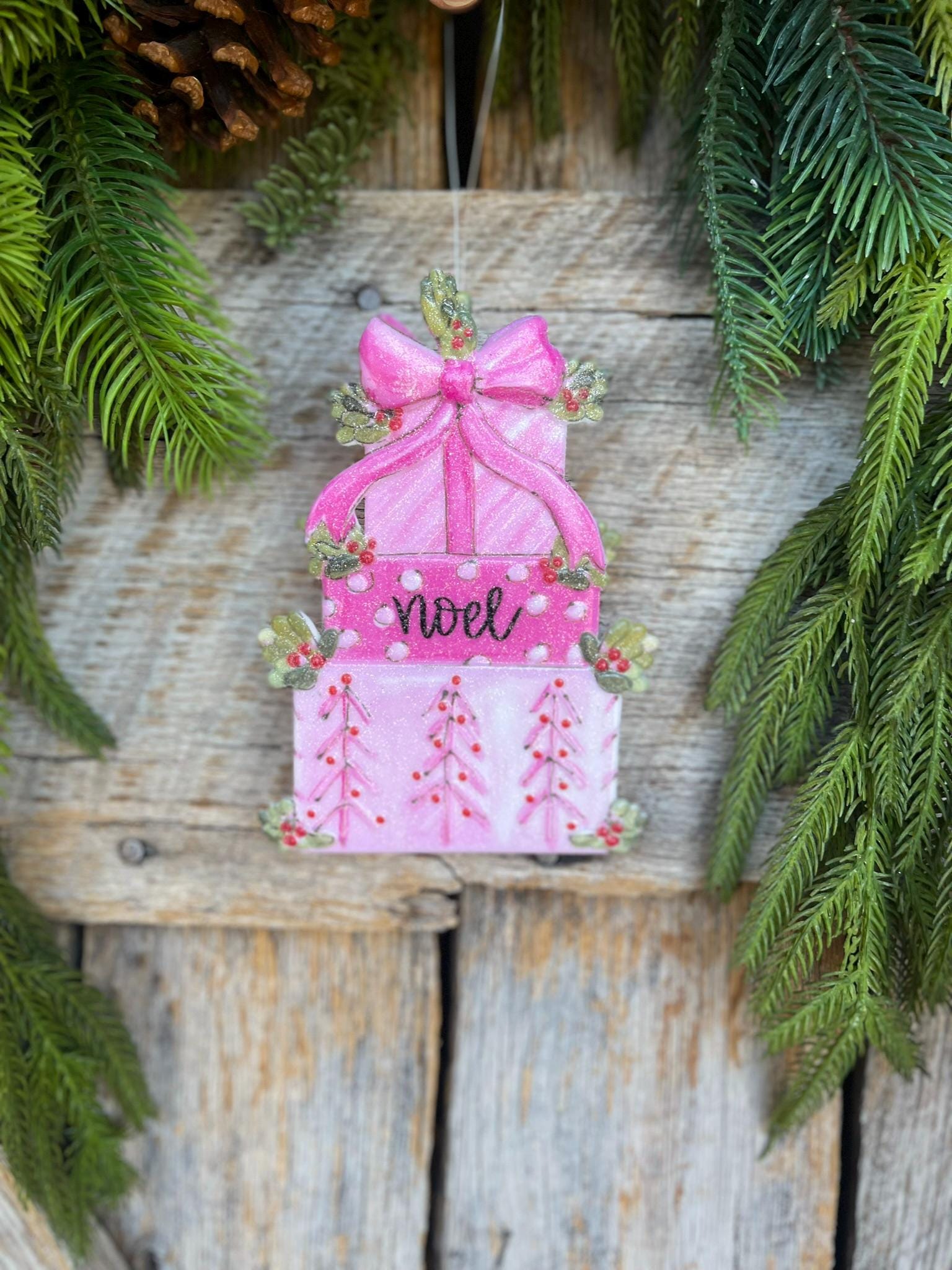 6" Pink Present Ornament, Pink Christmas Ornaments