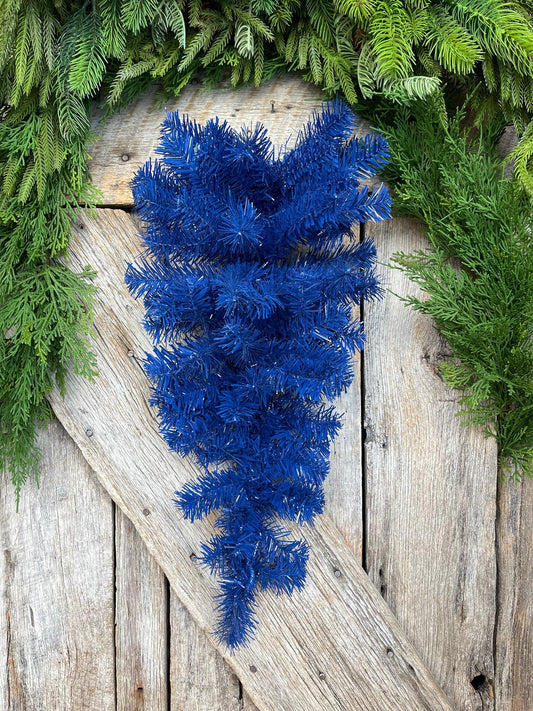 24" Blue Teardrop Swag, Artificial Pine Swag, Wreath Base, Blue Christmas Swag, Blue Pine Decor, Artifiical Pine, Front Door Swag , 82298-BL