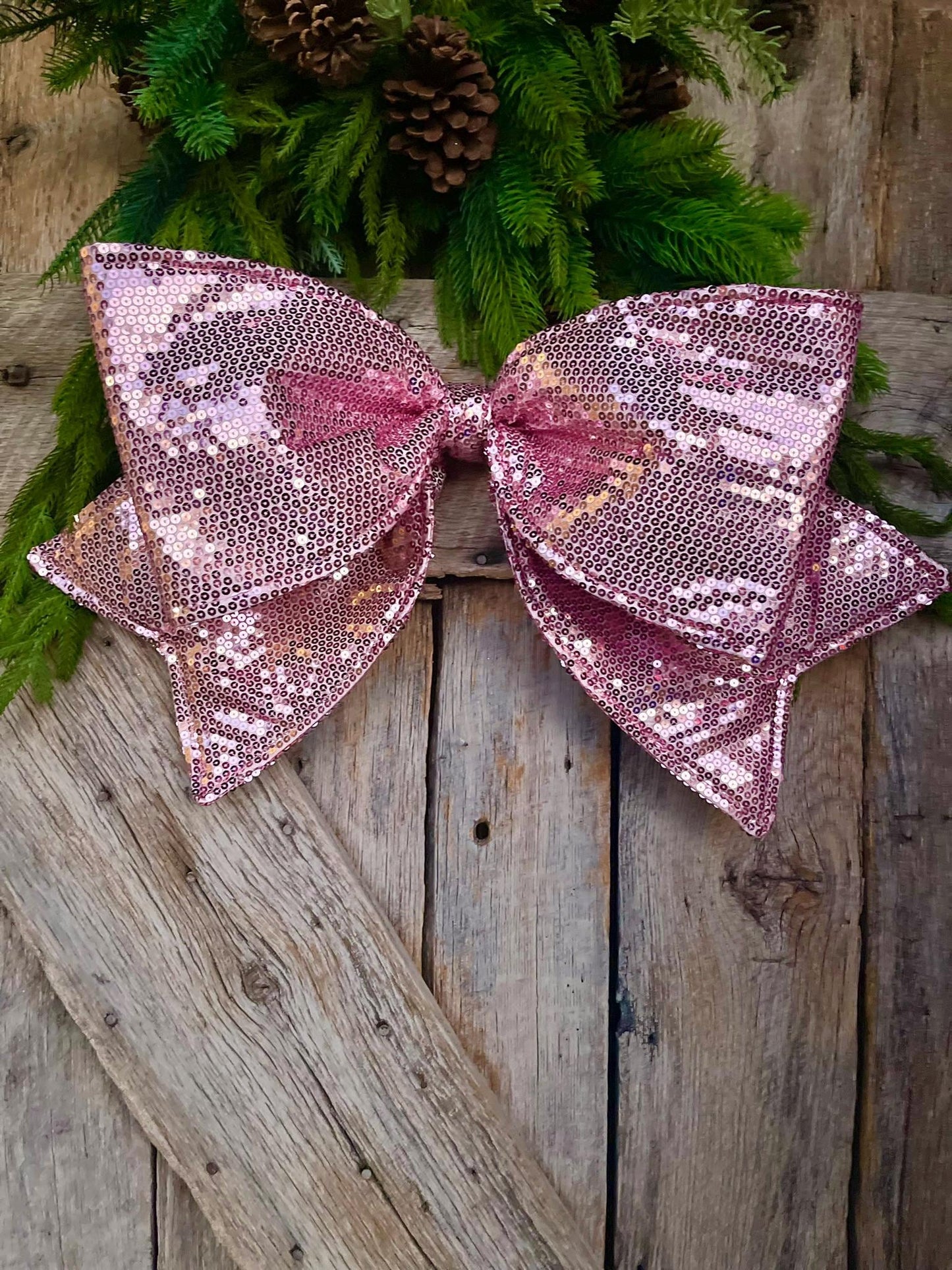 24" Pink Sequin Bow, Farrisilk Bow, Tree Bow, Christmas Wreath Bow, Big Pink Bow, Big Bow, Tree Topper Bow, Pinkmas Decor,Pink Bow, CX082-14