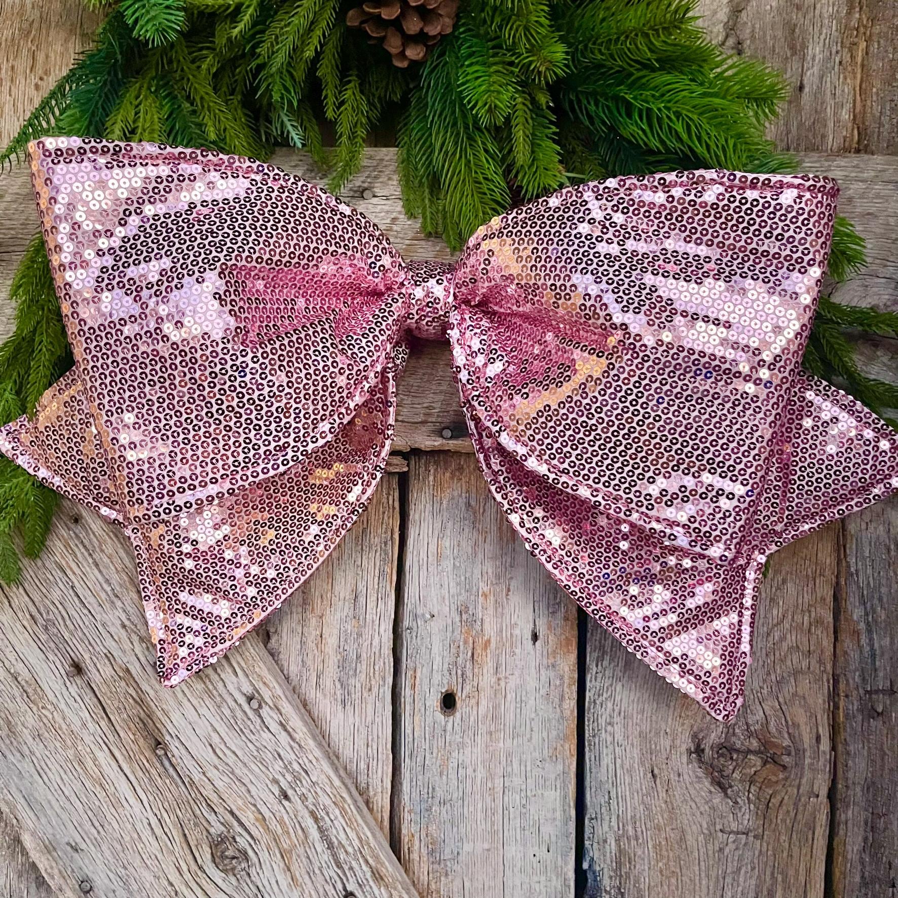 24" Pink Sequin Bow, Farrisilk Bow, Tree Bow, Christmas Wreath Bow, Big Pink Bow, Big Bow, Tree Topper Bow, Pinkmas Decor,Pink Bow, CX082-14