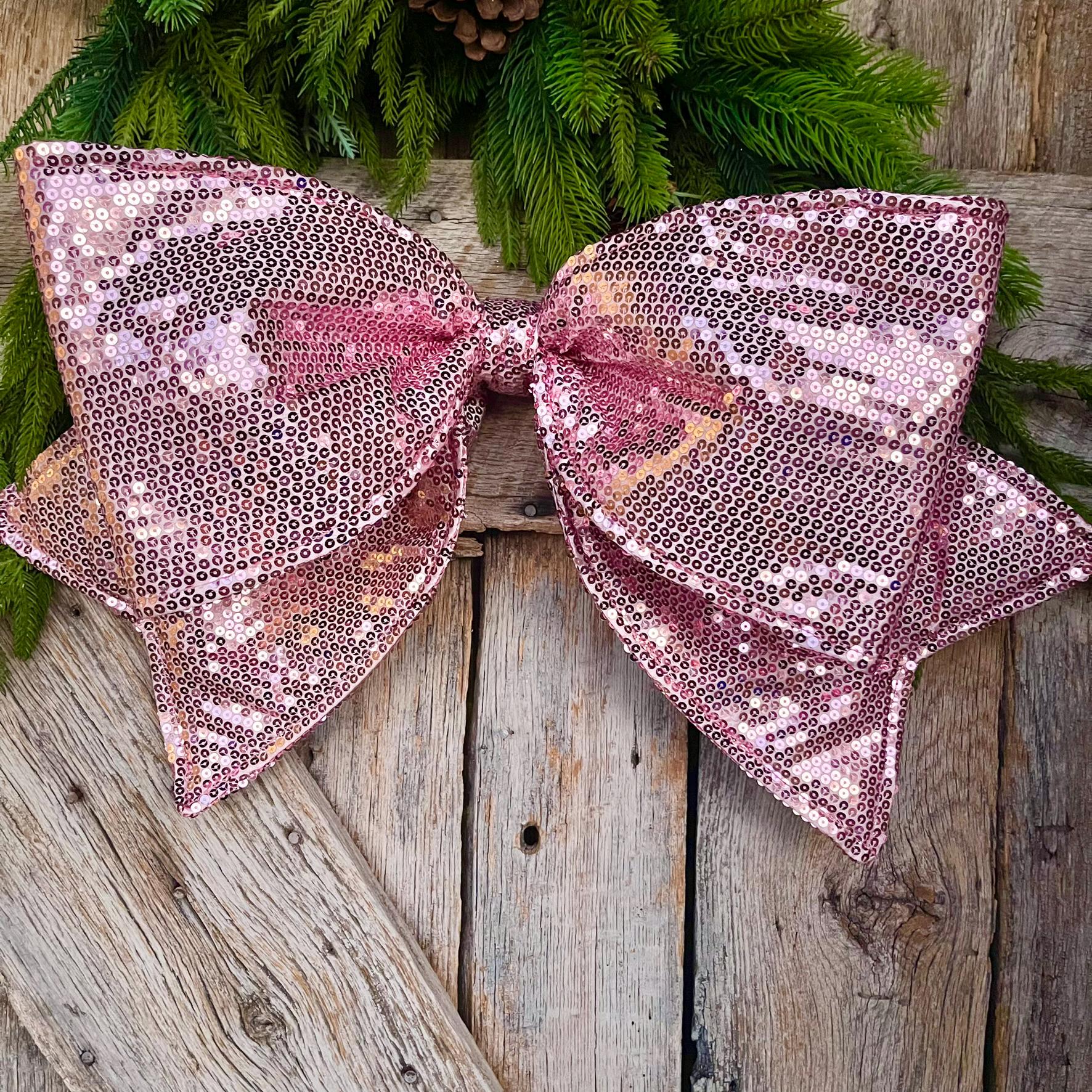 24" Pink Sequin Bow, Farrisilk Bow, Tree Bow, Christmas Wreath Bow, Big Pink Bow, Big Bow, Tree Topper Bow, Pinkmas Decor,Pink Bow, CX082-14