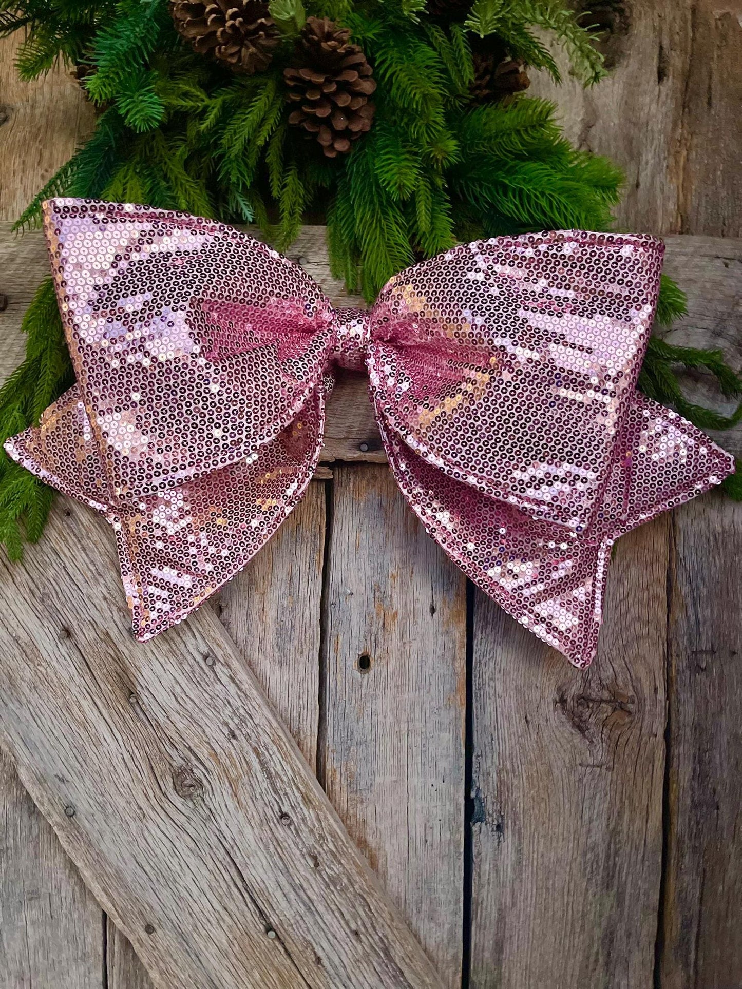 24" Pink Sequin Bow, Farrisilk Bow, Tree Bow, Christmas Wreath Bow, Big Pink Bow, Big Bow, Tree Topper Bow, Pinkmas Decor,Pink Bow, CX082-14