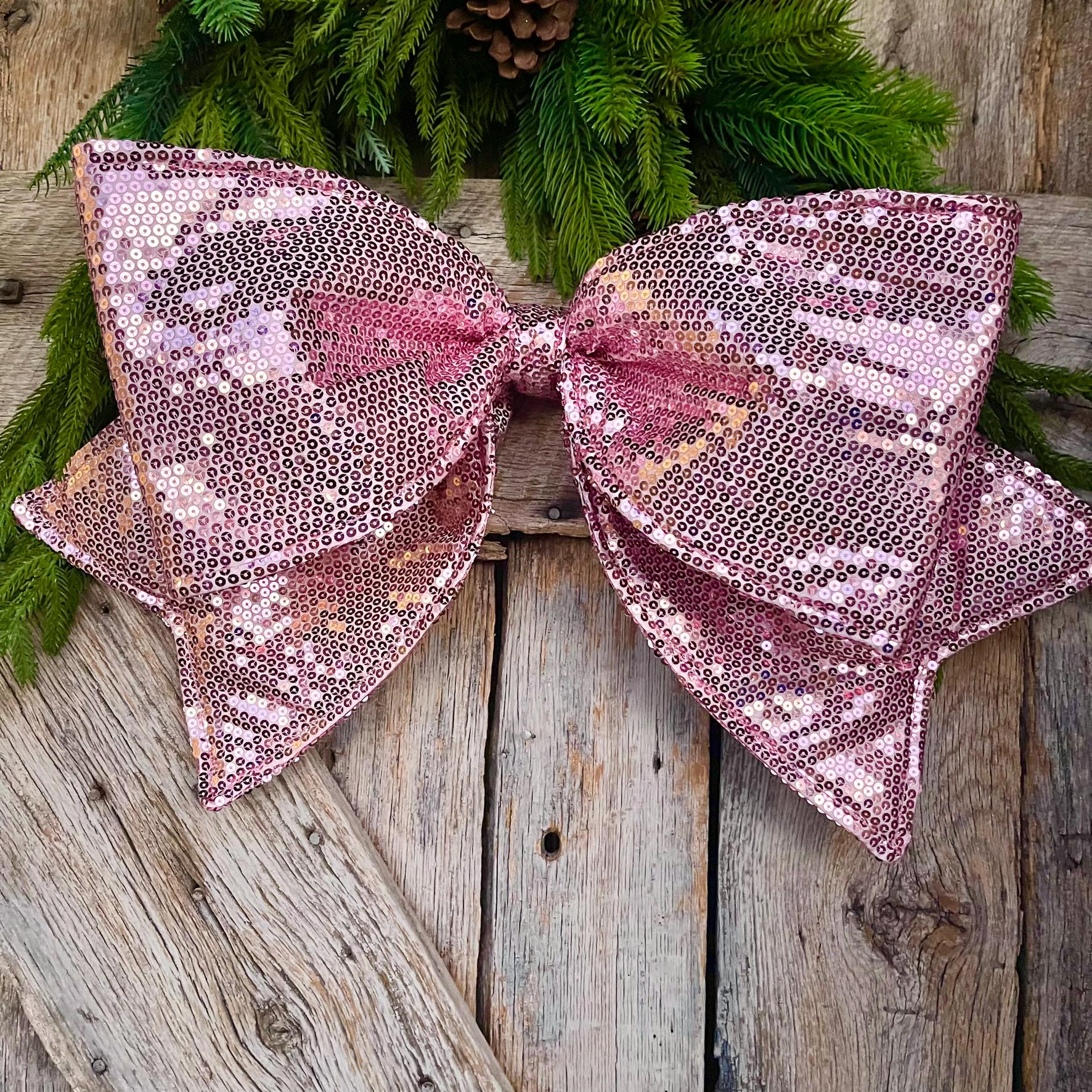 24" Pink Sequin Bow, Farrisilk Bow, Tree Bow, Christmas Wreath Bow, Big Pink Bow, Big Bow, Tree Topper Bow, Pinkmas Decor,Pink Bow, CX082-14