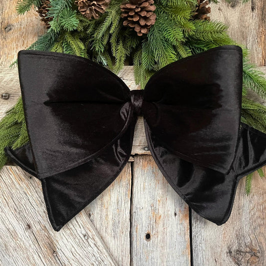 24" Black Velvet Bow, Farrisilk Bow, Tree Bow, Christmas Wreath Bow, Big Black Bow, Big Bow, Tree Topper Bow, Black Bow Decor, CX081-92