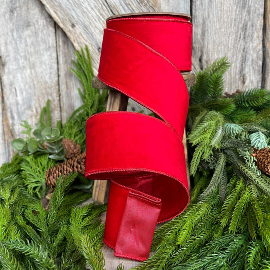 2.5" Red Velvet Ribbon, Christmas Tree Ribbon