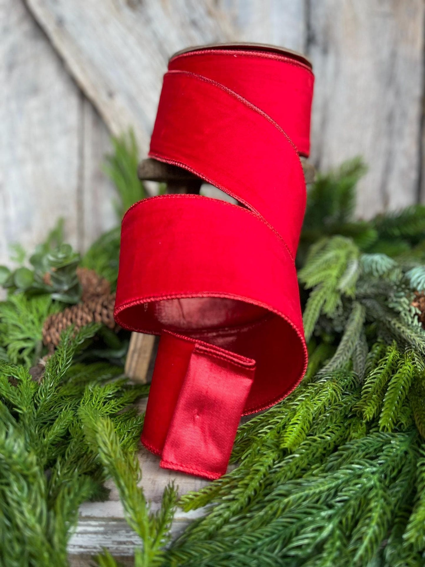 2.5" Red Velvet Ribbon, Christmas Tree Ribbon