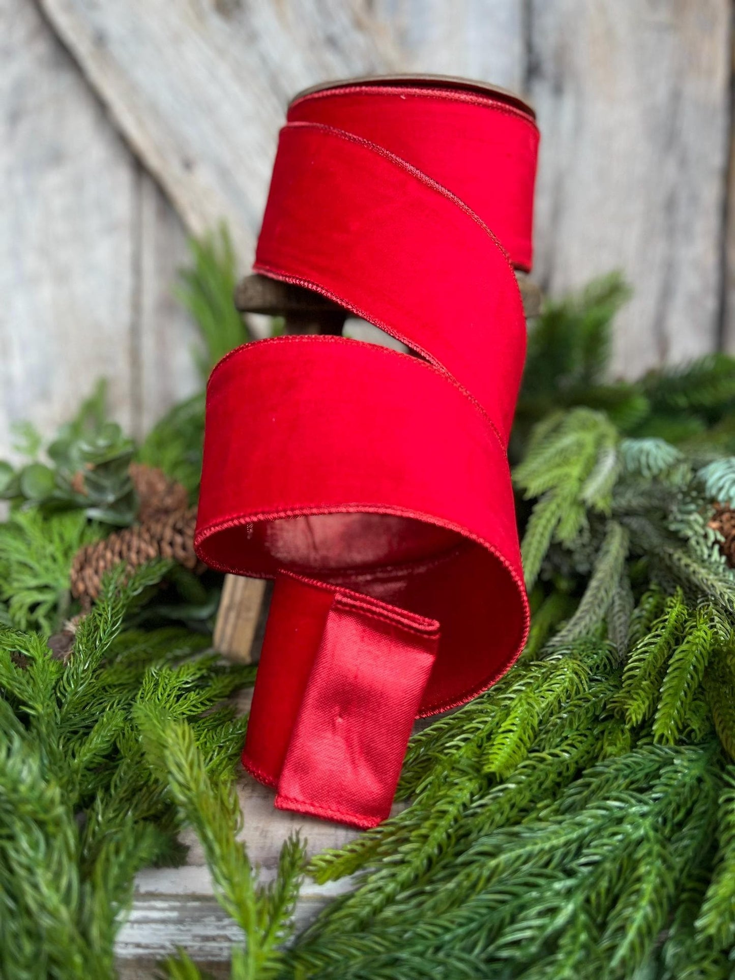 2.5" Red Velvet Ribbon, Christmas Tree Ribbon