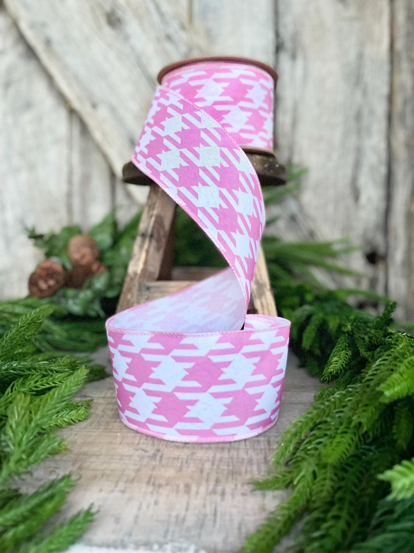 2.5" Pink Herringbone Ribbon, Pink Wired RIbbon