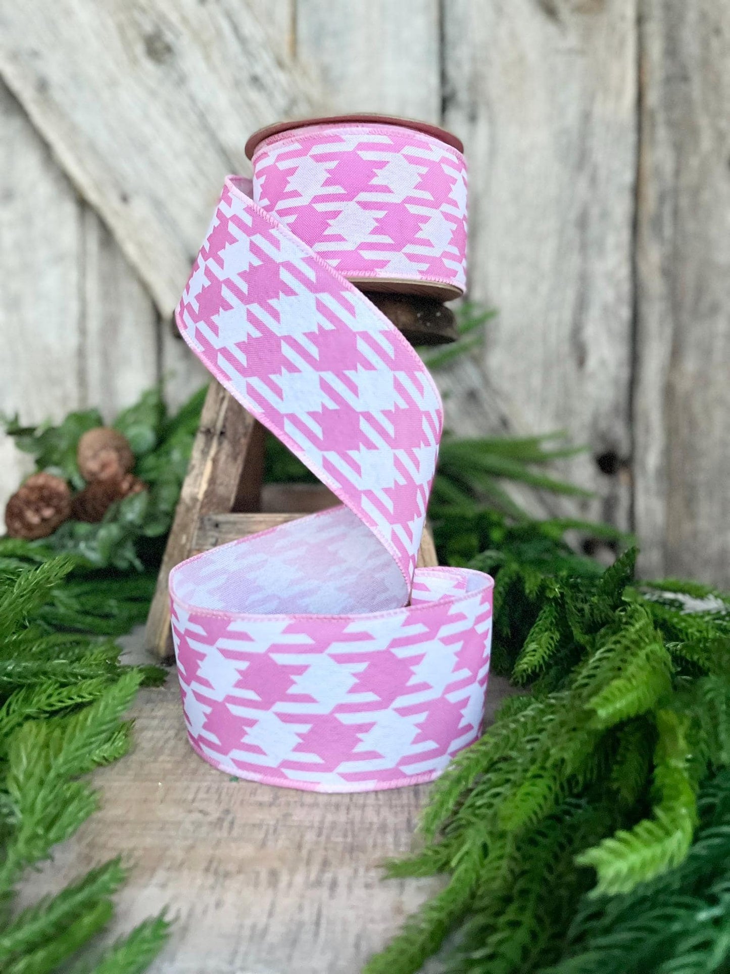 2.5" Pink Herringbone Ribbon, Pink Wired RIbbon