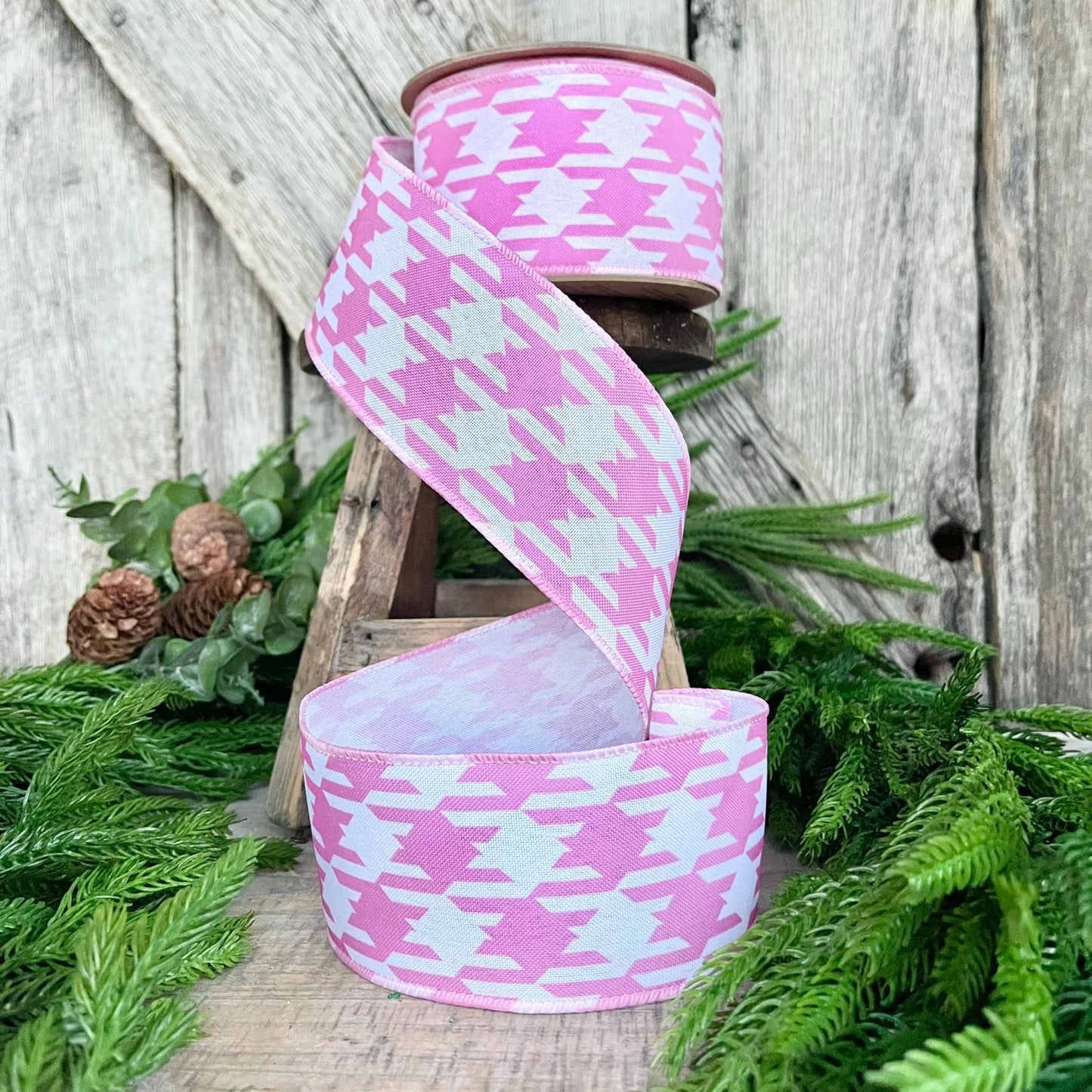 2.5" Pink Herringbone Ribbon, Pink Wired RIbbon