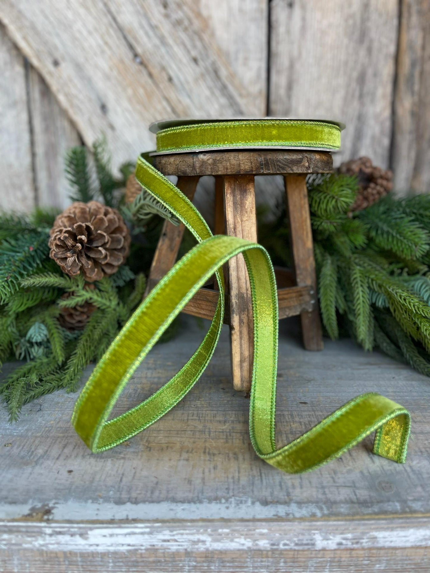 3/4" Lime Green Velvet Ribbon, Farrisilk Ribbon