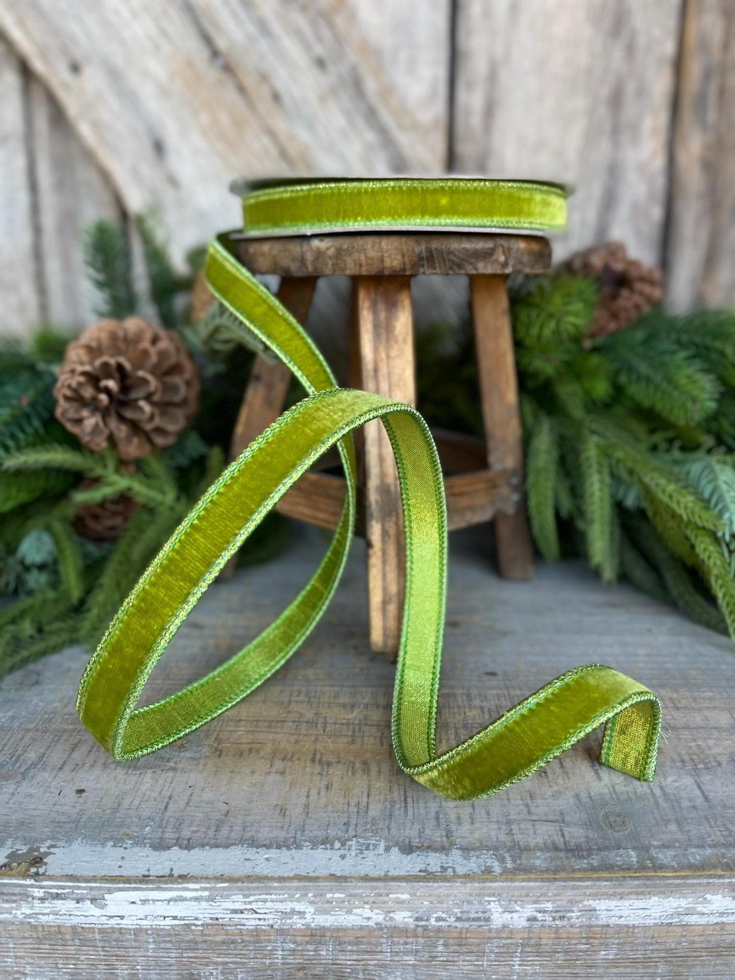 3/4" Lime Green Velvet Ribbon, Farrisilk Ribbon