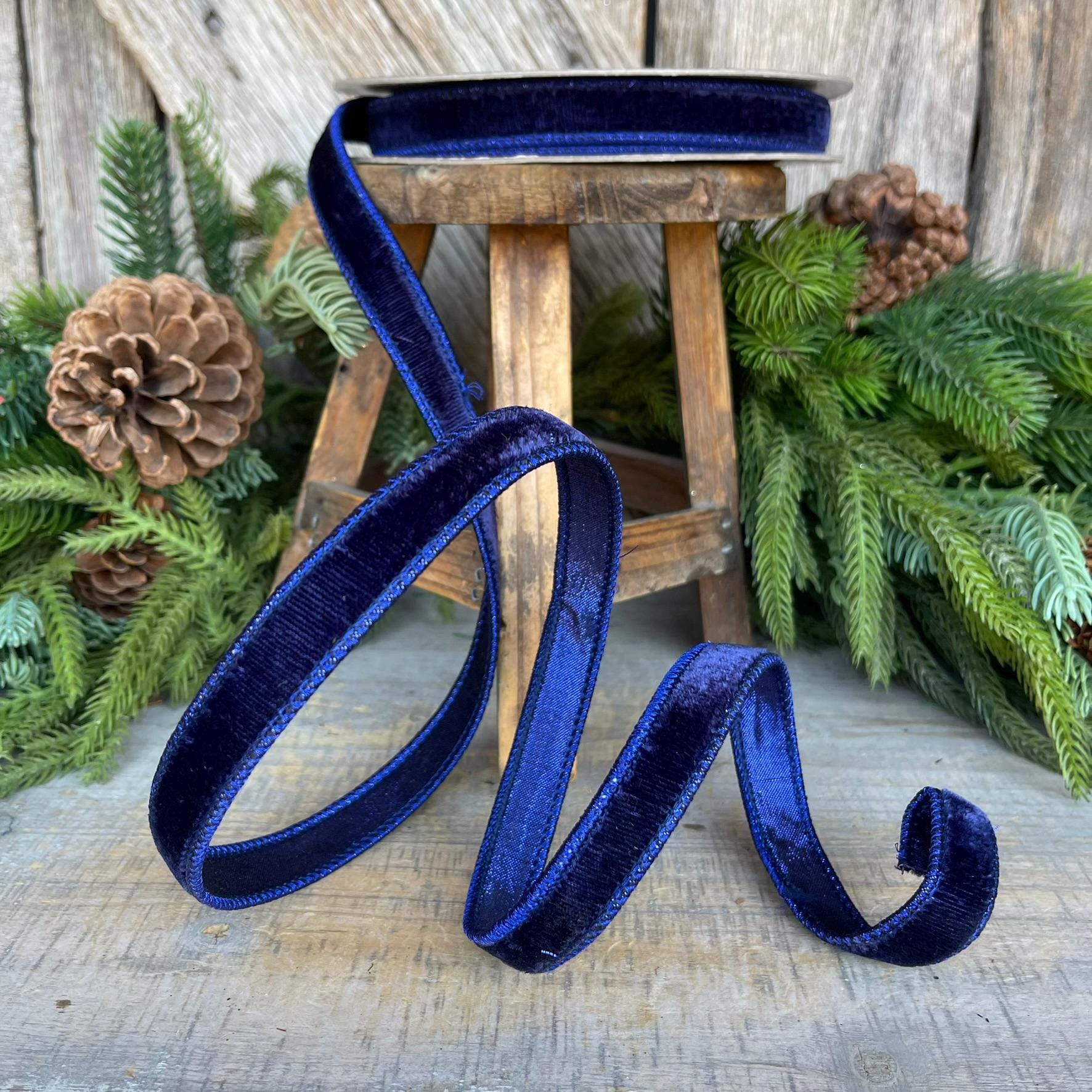 3/4" Navy Blue Velvet Ribbon, Velvet Ribbon