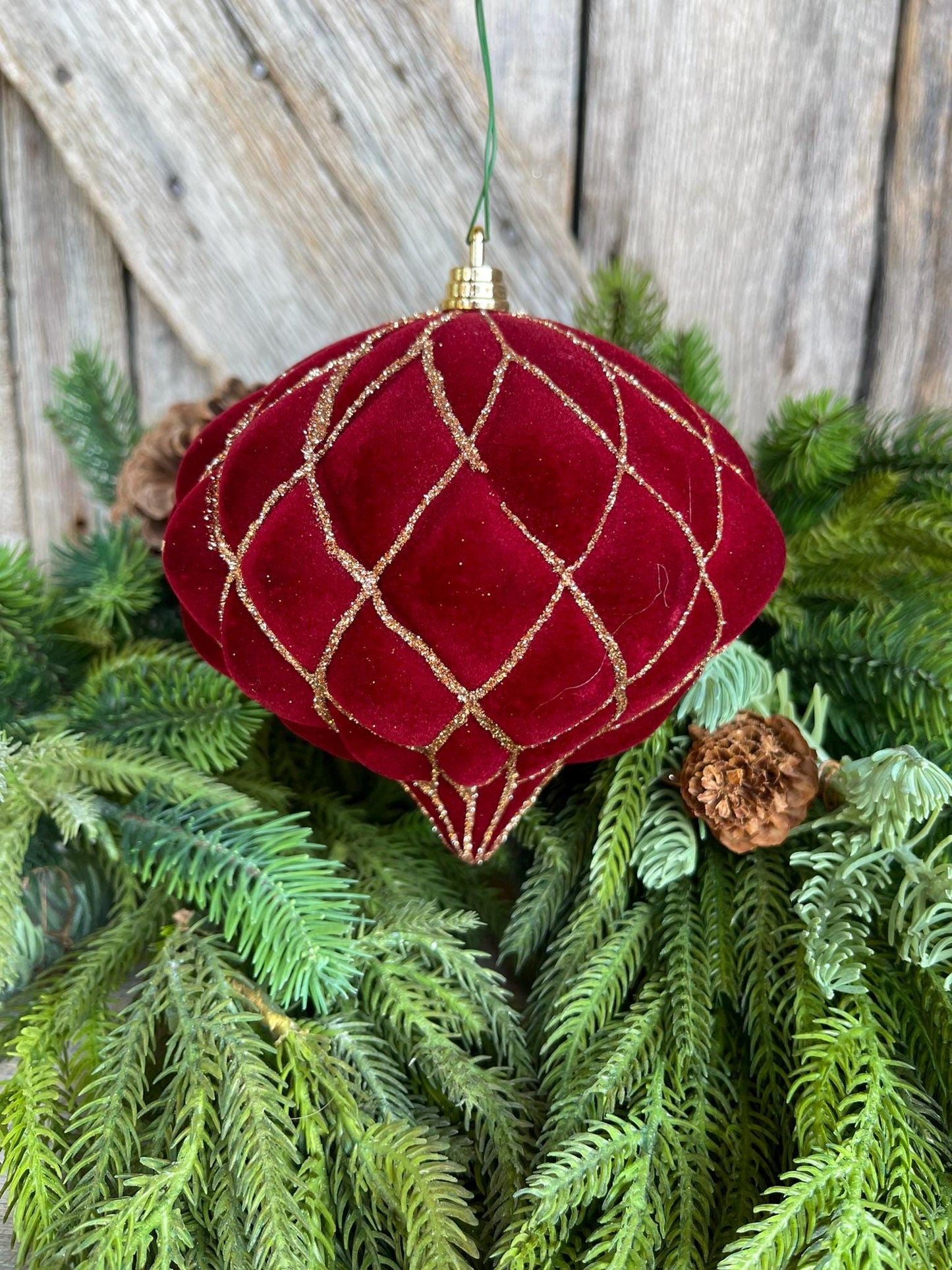 6" Burgundy Ornament, Burgundy Velvet Kismet Ornament