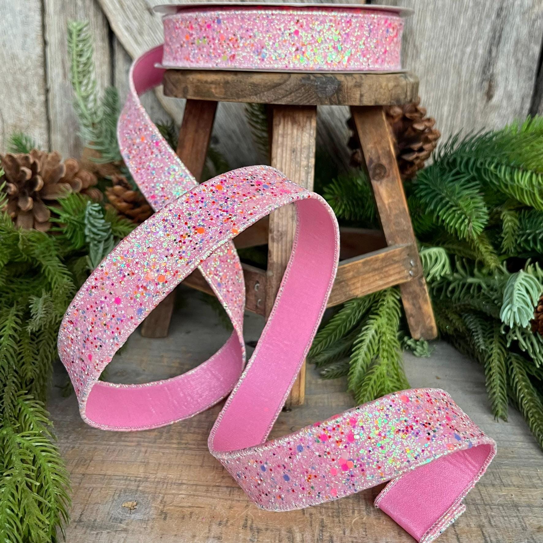 1" Pink Fairy Dust Ribbon, Farrisilk Ribbon