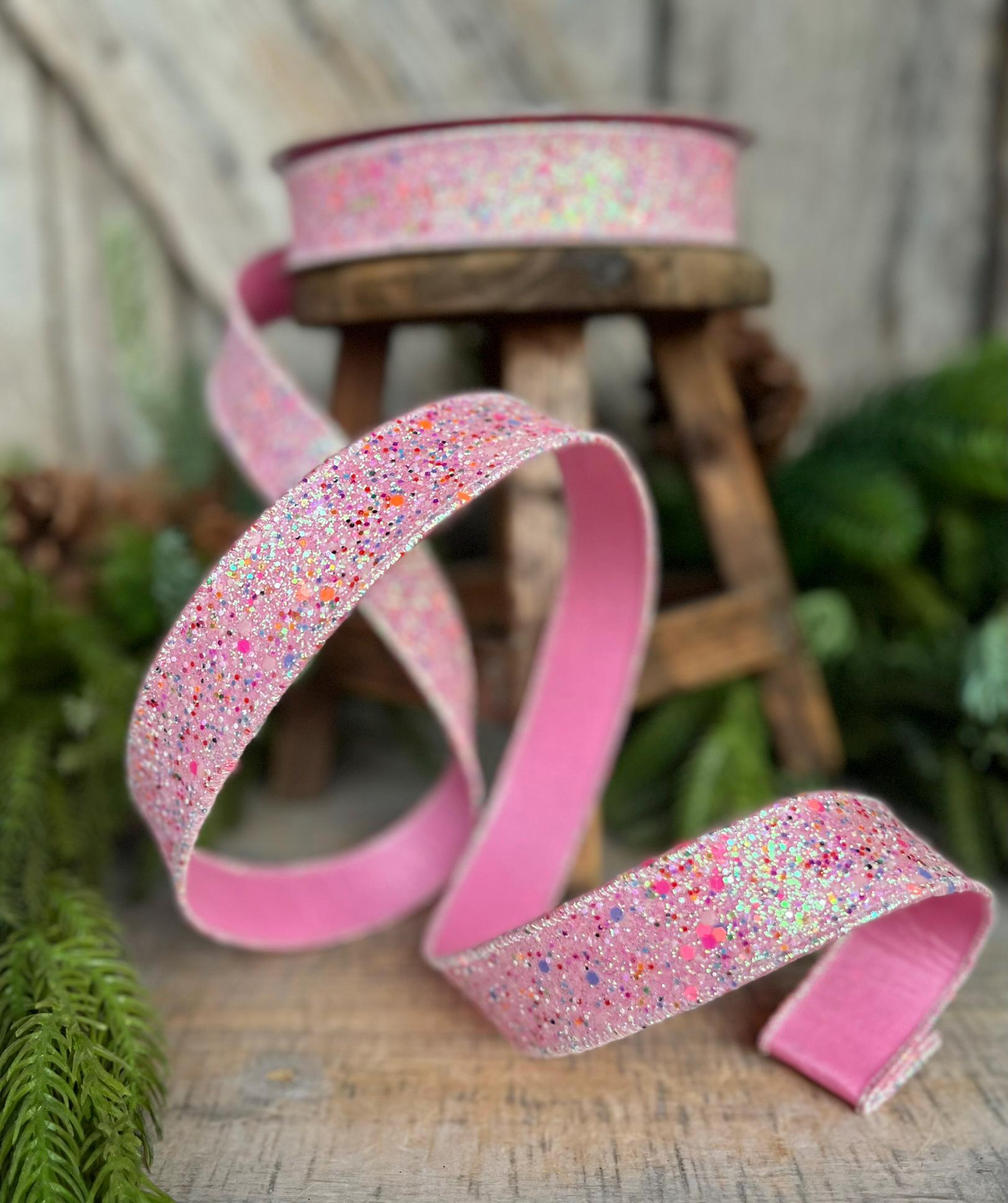 1" Pink Fairy Dust Ribbon, Farrisilk Ribbon