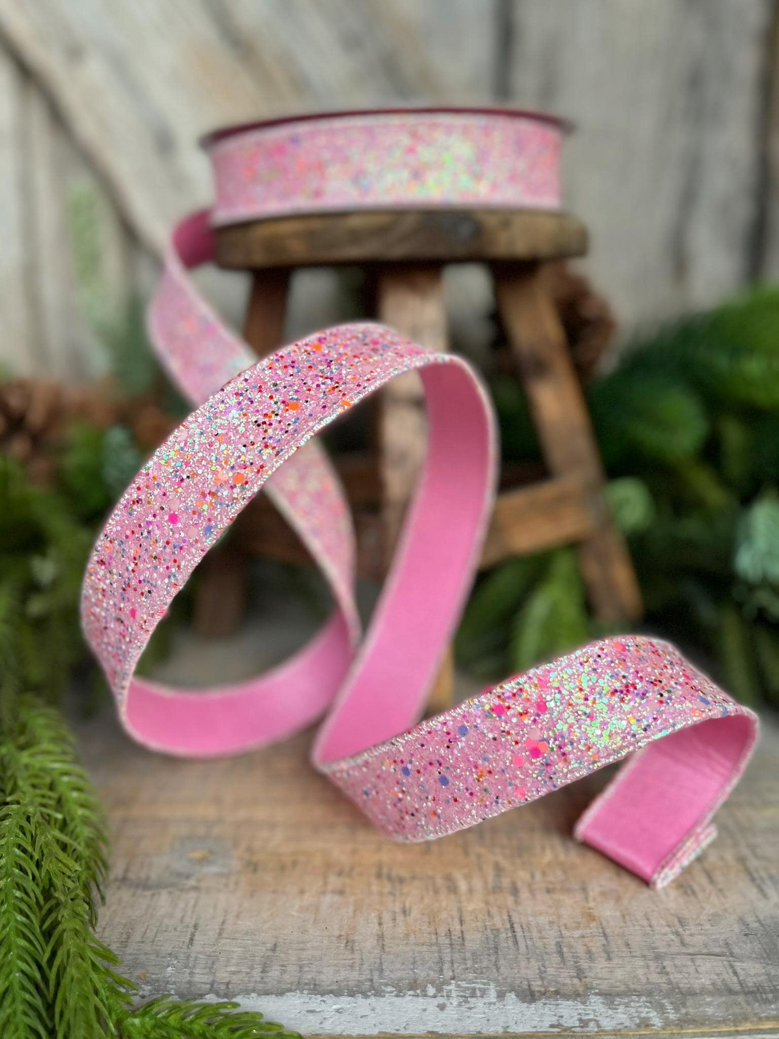 1" Pink Fairy Dust Ribbon, Farrisilk Ribbon