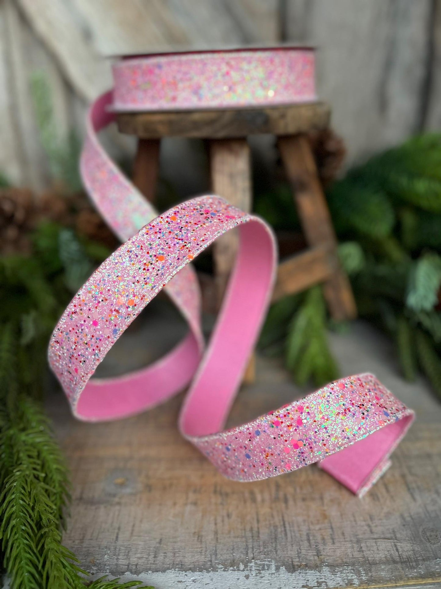 1" Pink Fairy Dust Ribbon, Farrisilk Ribbon