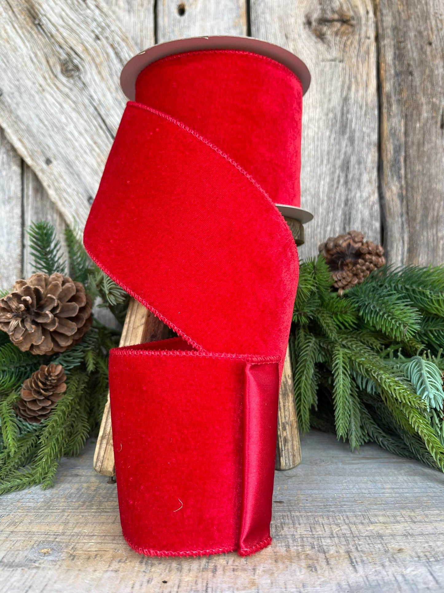 4" Red Velvet Ribbon, Christmas Tree Ribbon