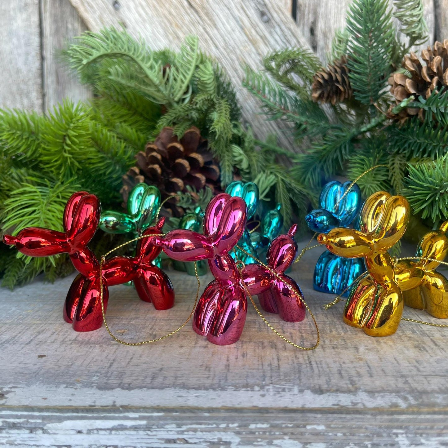 3" Balloon Dog Ornament Set, Christmas Ornament