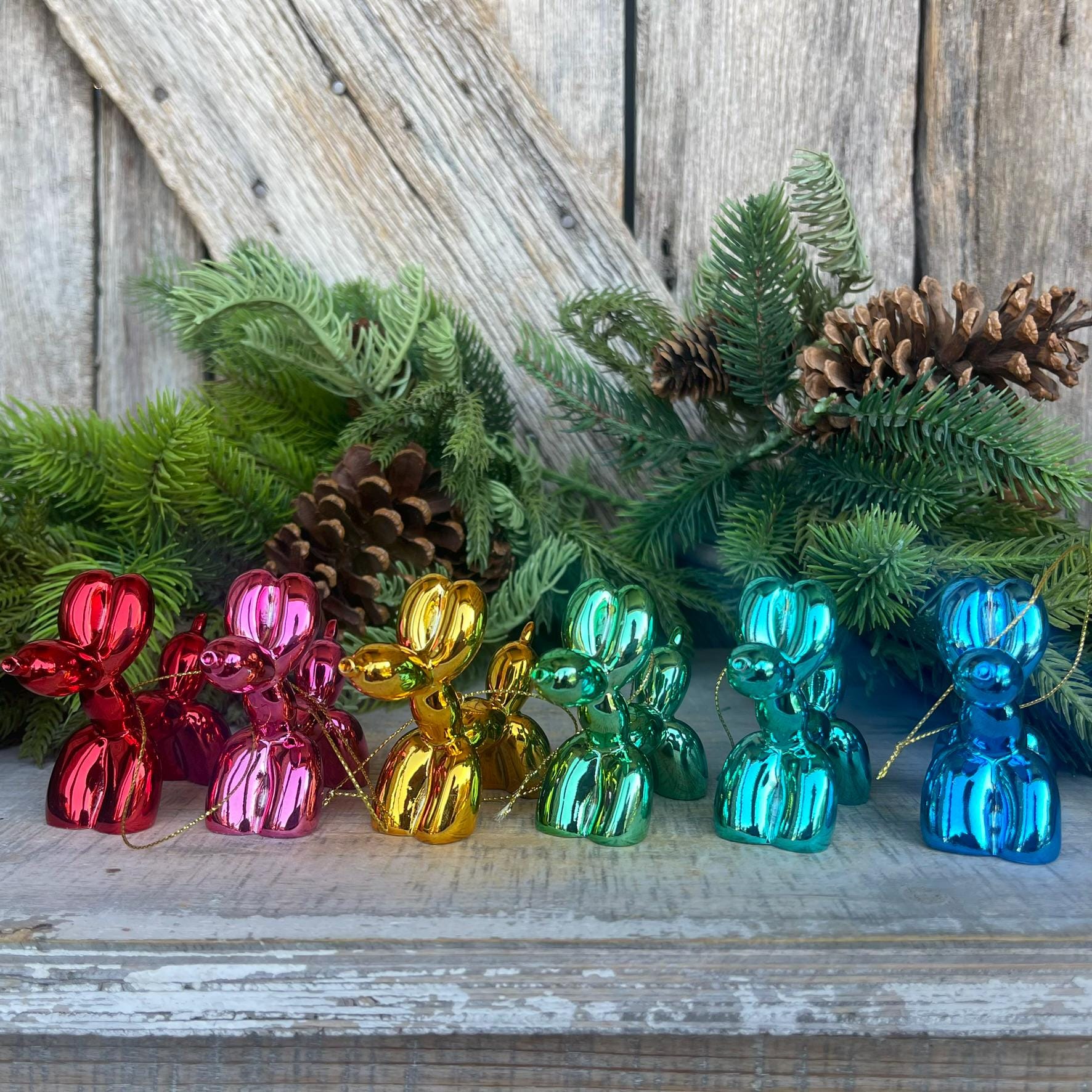 3" Balloon Dog Ornament Set, Christmas Ornament